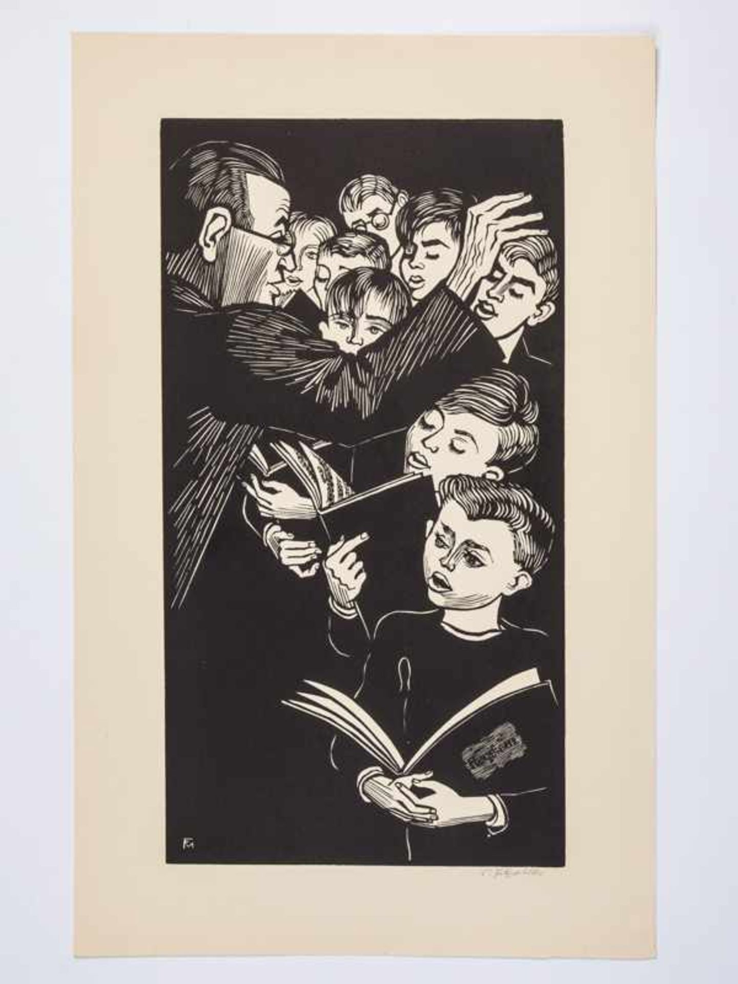 Felixmüller, Conrad (1897 - 1977). 2 Holzschnitte, 1) "Selbst vor Dresden", 1930; 2) "Knabenchor, - Image 3 of 5