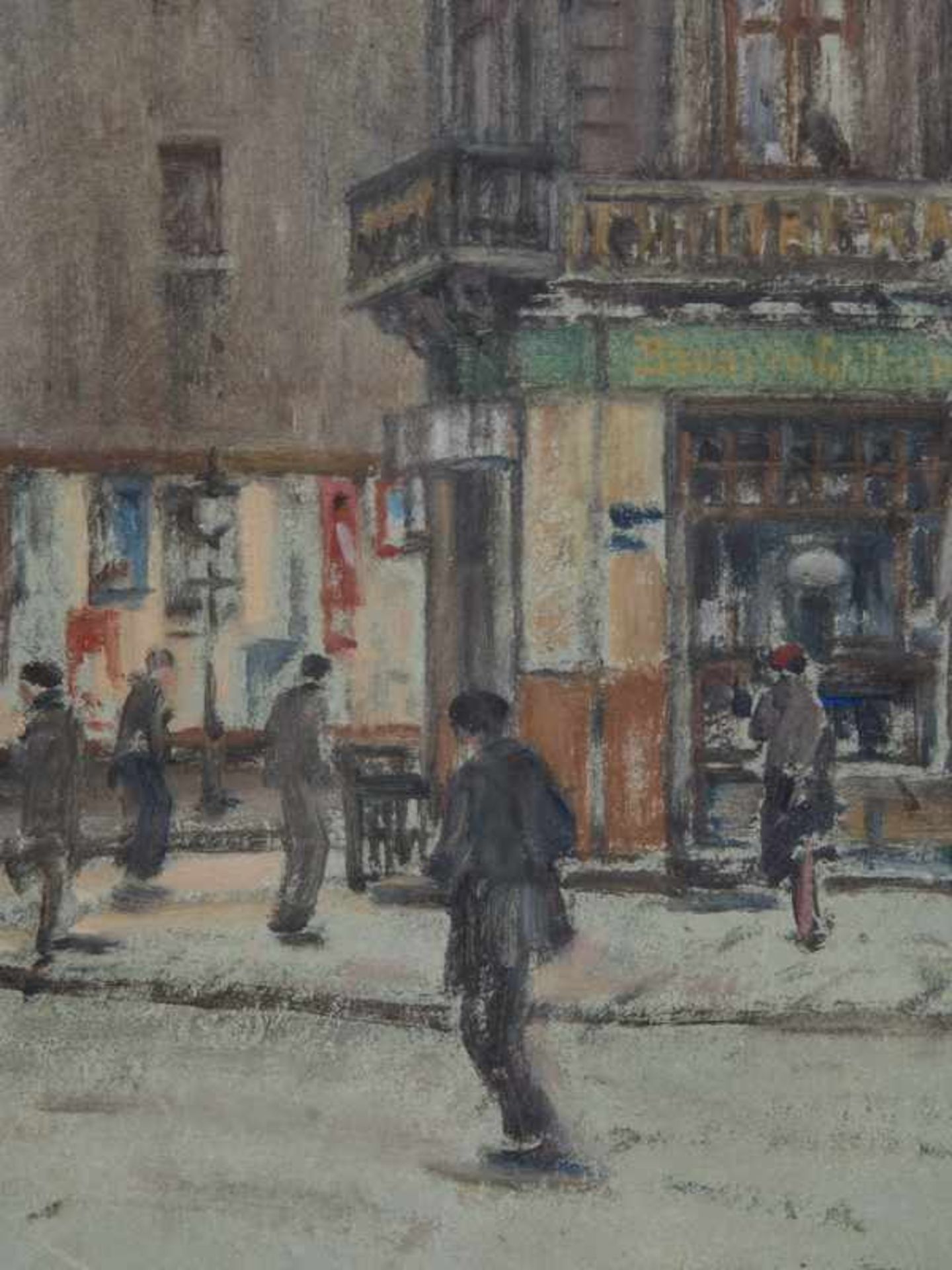 Bögel, Oskar (1871 - 1964). Mischtechnik auf Papier, "Hamburger Straßenecke mit gründerzeitlichem - Bild 2 aus 5