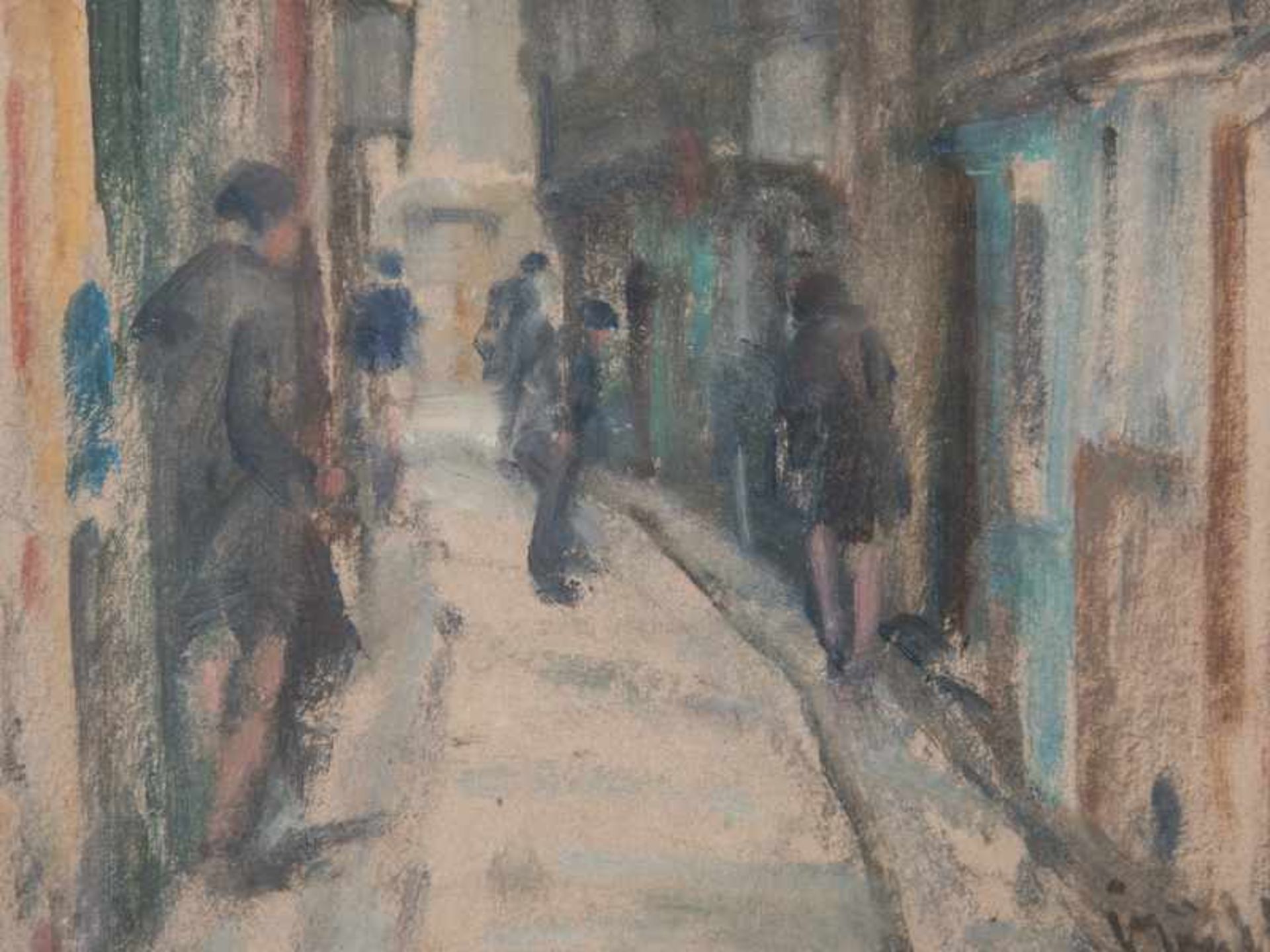 Bögel, Oskar (1871 - 1964). Mischtechnik auf Papier, "Enge Gasse im Hamburger Gängeviertel mit - Image 2 of 4