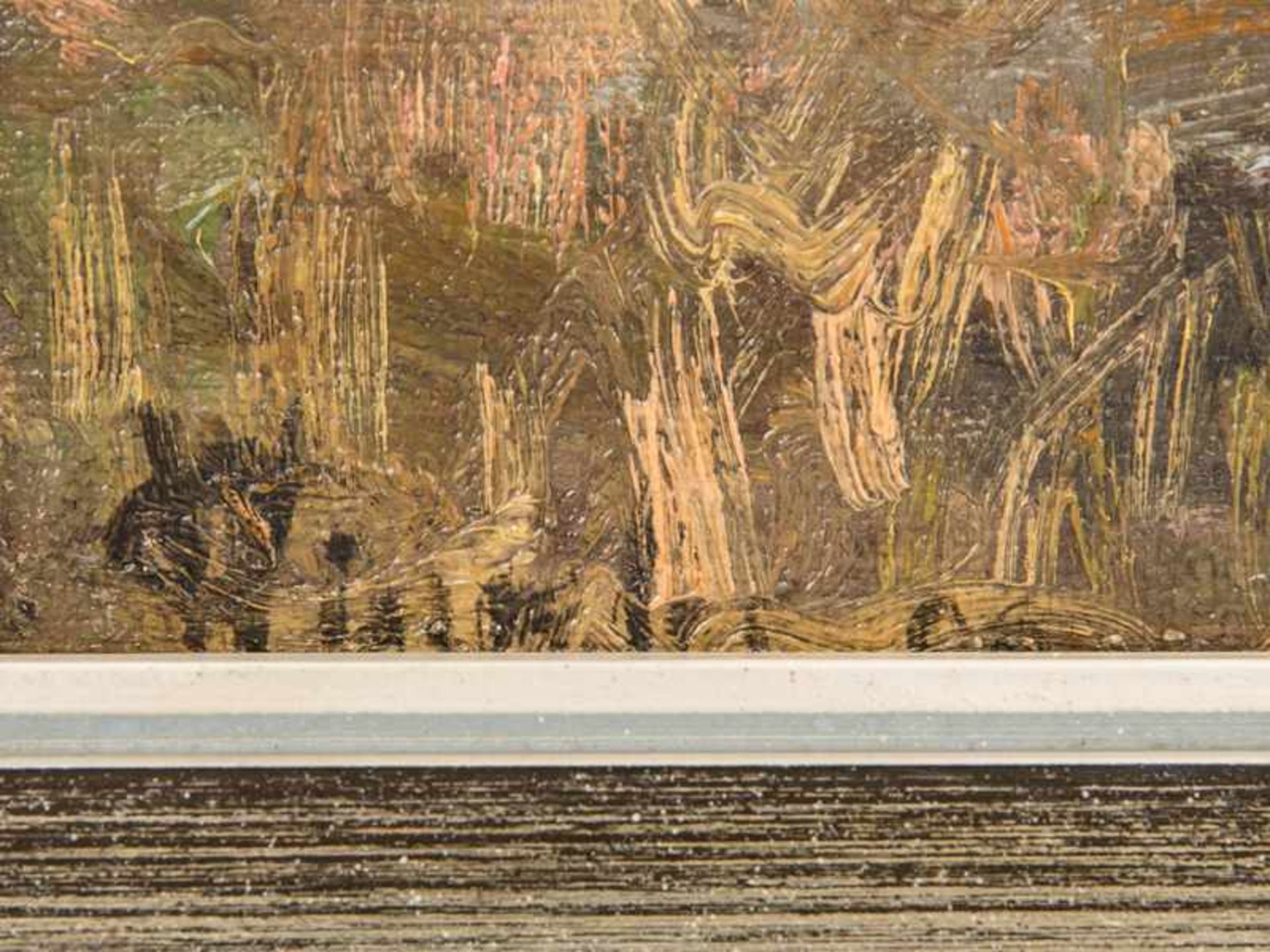 Landschaftsmaler, 2. Hälfte 19. Jh. Öl auf Leinwand (doubliert auf Karton), "Häuser an einem - Bild 3 aus 4