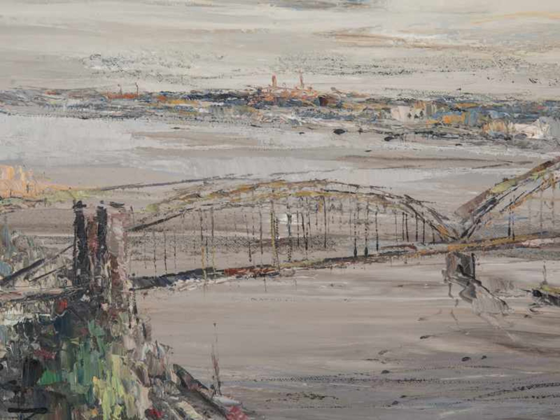 Batermann, Henry (20. Jh.). Öl auf Leinwand, "Panorama von Köln am Rhein mit Dom und - Image 6 of 6