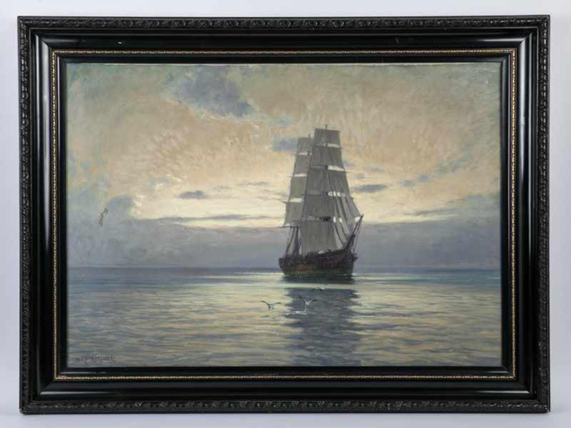 Kircher, Alexander (1867 - 1939). Öl auf Leinwand, "Windstille"; großformatige Marinemalerei mit