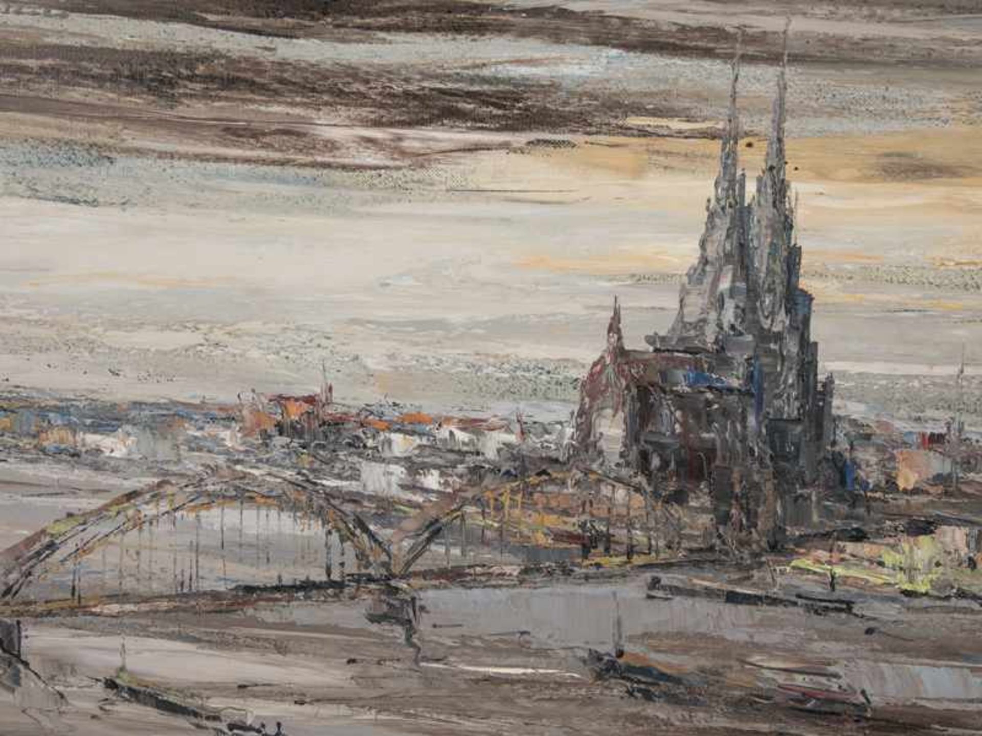 Batermann, Henry (20. Jh.). Öl auf Leinwand, "Panorama von Köln am Rhein mit Dom und - Image 2 of 6