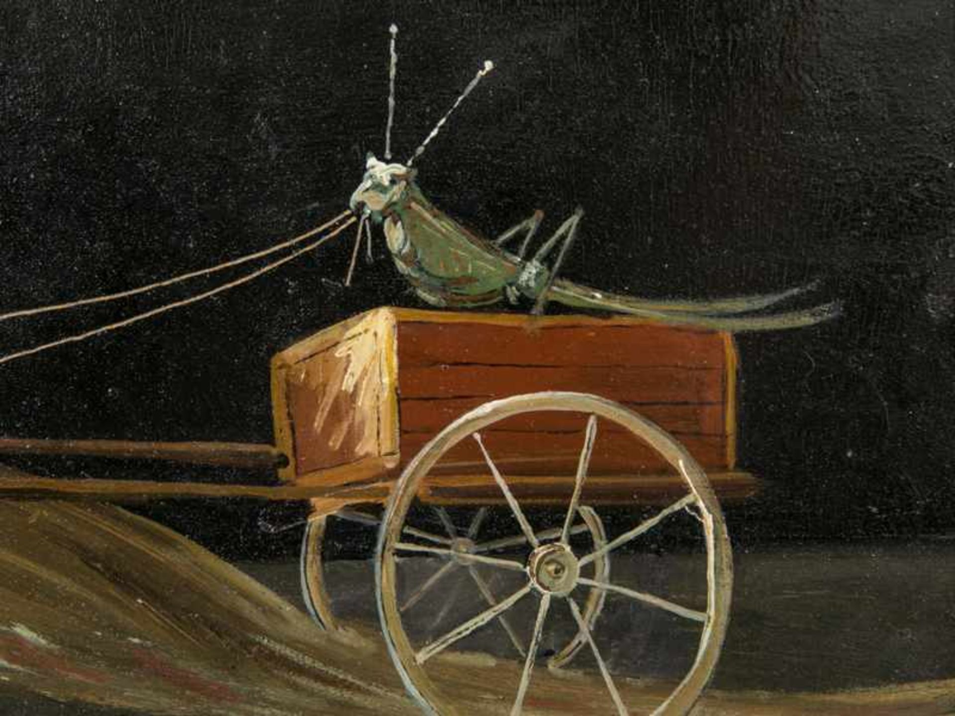 Französischer Maler des 19. Jh., bez. "Jean Diderot". Öl auf Karton; "Gespann mit Heuschrecke als - Bild 3 aus 5