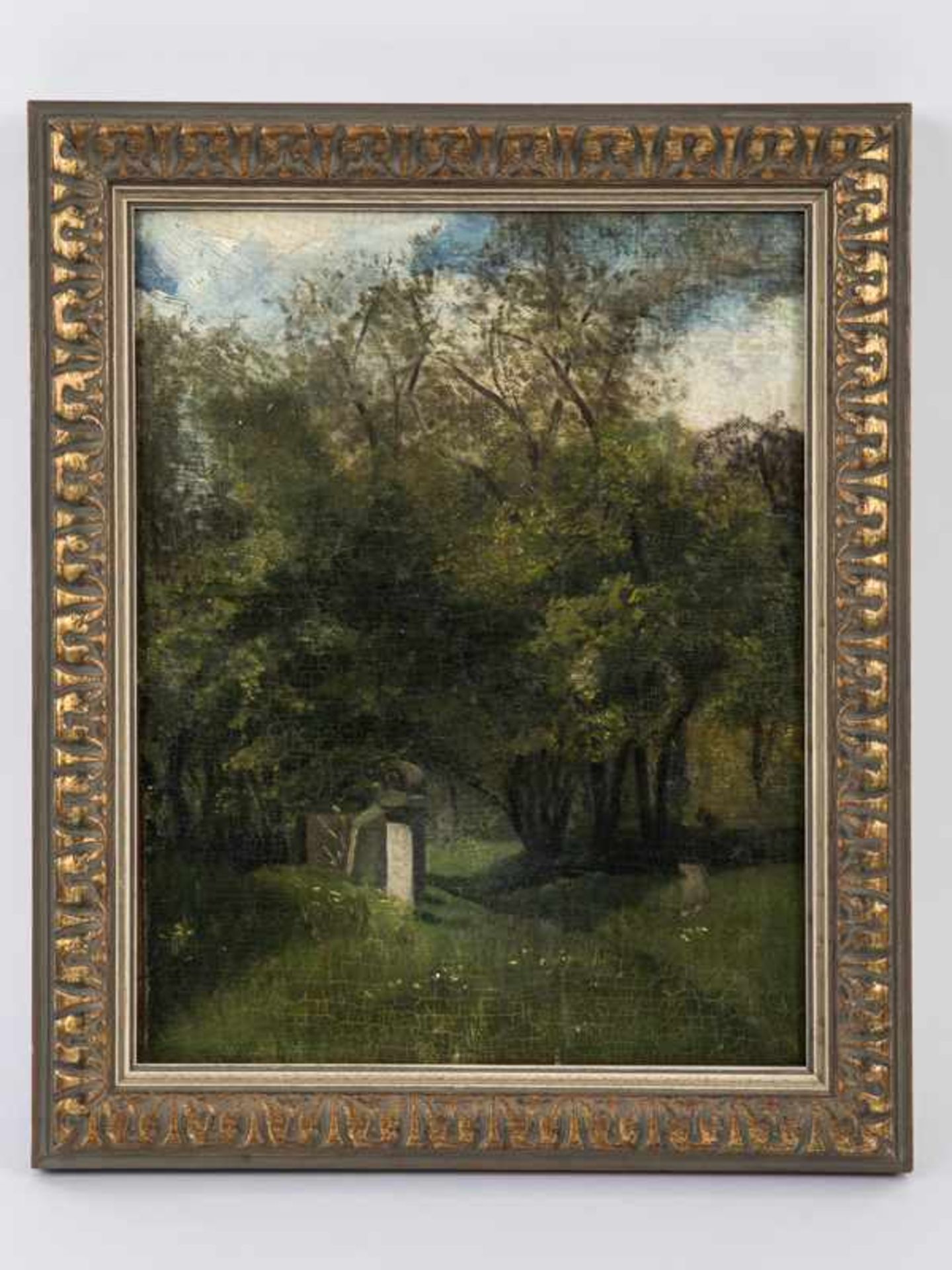 Böcklin, Arnold (1827 - 1901), zugeschrieben. Öl auf Leinwand, doubliert auf Holz, "Waldlandschaft