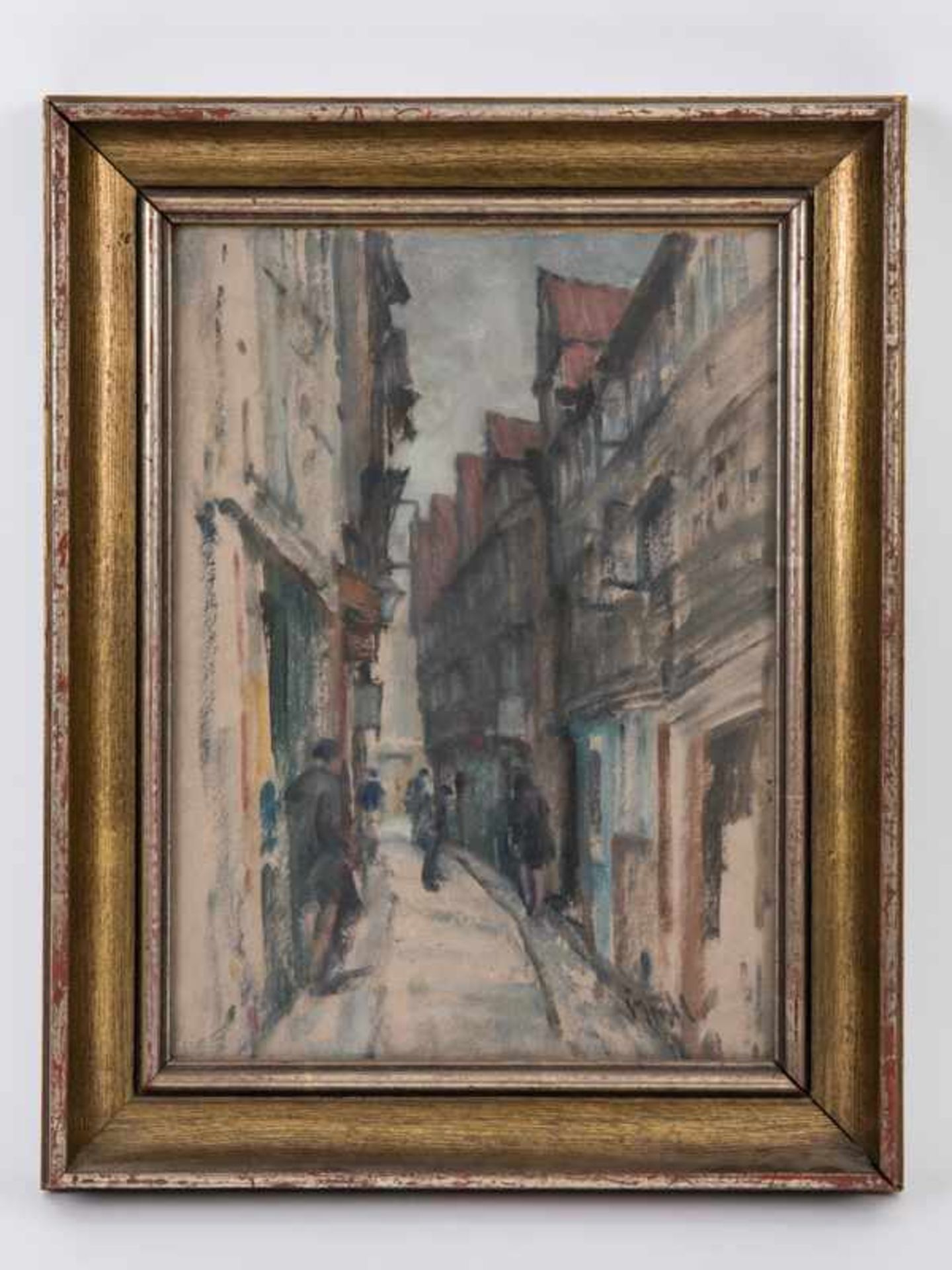 Bögel, Oskar (1871 - 1964). Mischtechnik auf Papier, "Enge Gasse im Hamburger Gängeviertel mit