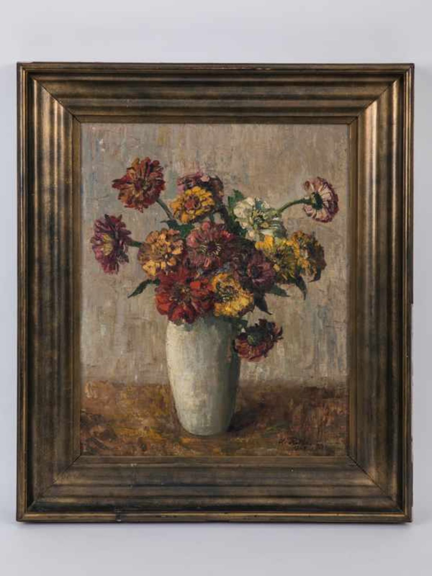 Ruths, Amelie (1871 - 1956). Öl auf Leinwand, "Zinnien", 1924 (27?); Stillebenkomposition mit