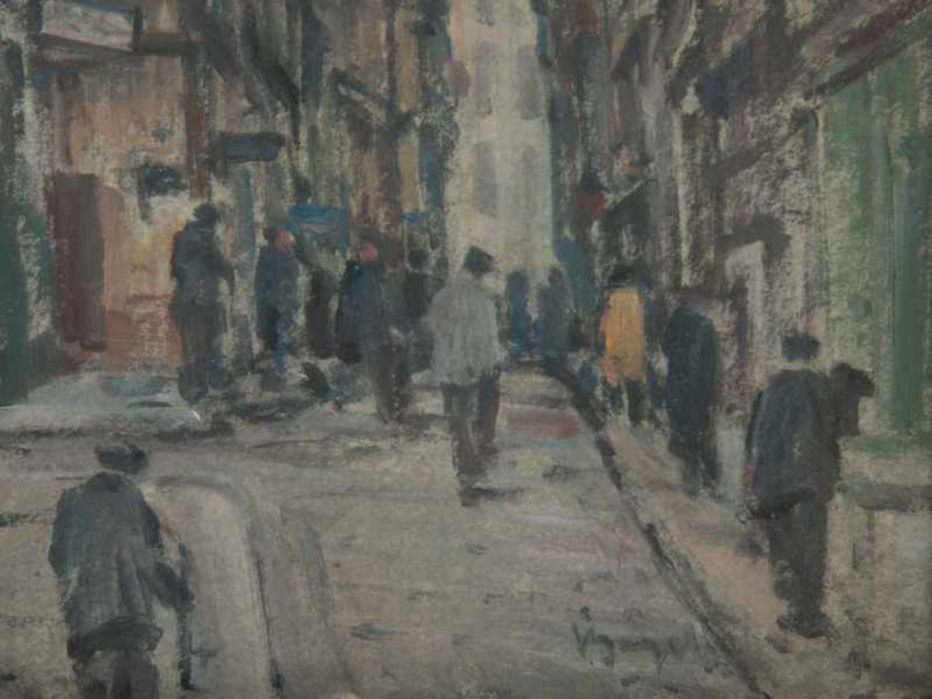 Bögel, Oskar (1871 - 1964). Mischtechnik auf Papier, "Straßenszene aus dem alten Hamburger - Bild 2 aus 4