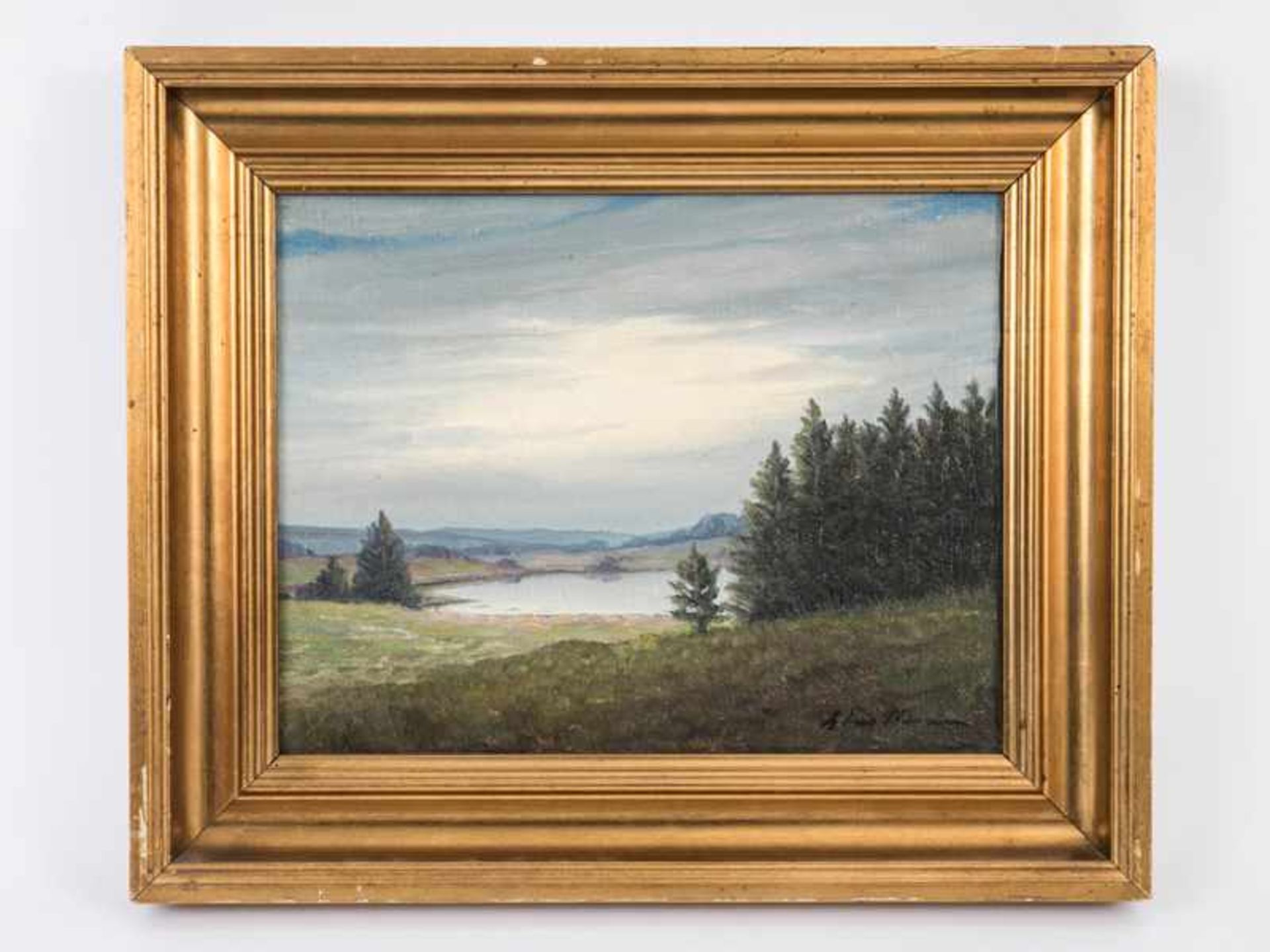 Landschaftsmaler ("Hansen"), vermutlich Dänemark, 20. Jh. Öl auf Leinwand, Weite Hügellandschaft mit