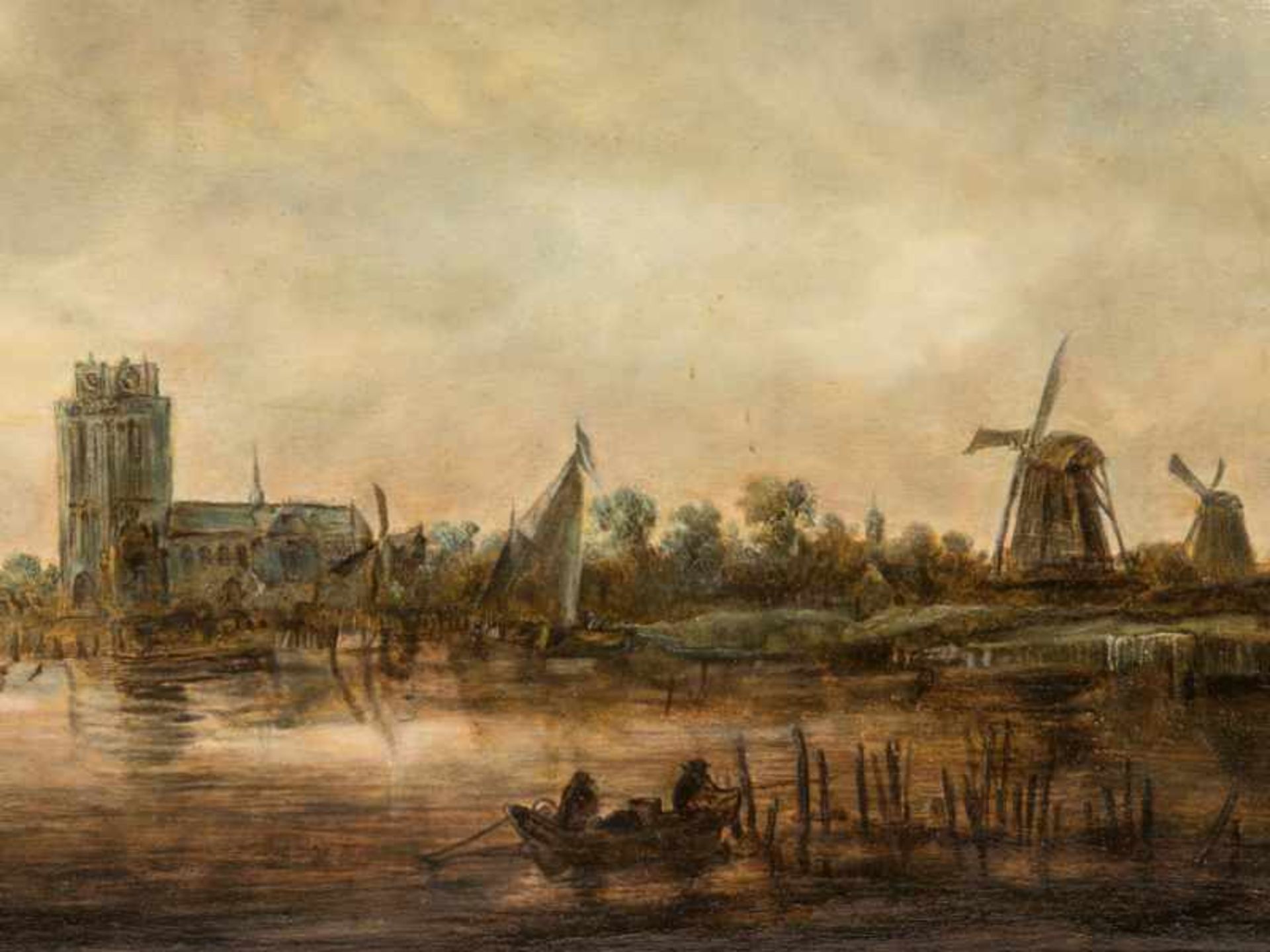 Kopist des 20. Jh. nach Jan van Goyen (1596 - 1656). Öl auf Holz, "Ansicht von Dordrecht"; - Image 5 of 6