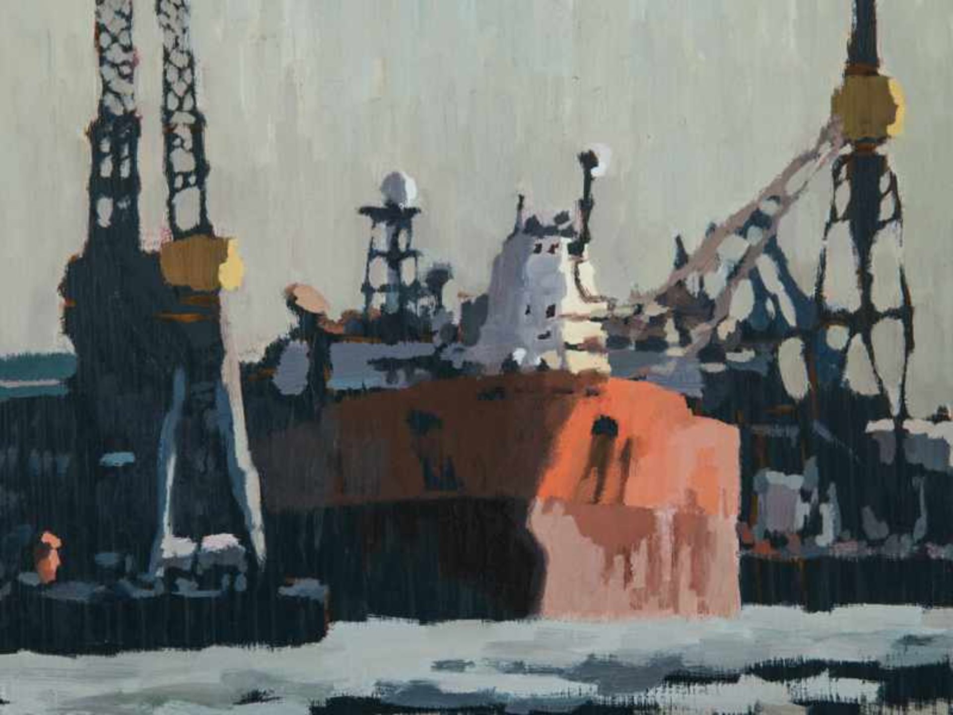 Köllmann, David (* 1976). Öl auf Holz, "Winterlicher Hamburger Hafen", 2016; im von mit - Bild 2 aus 6