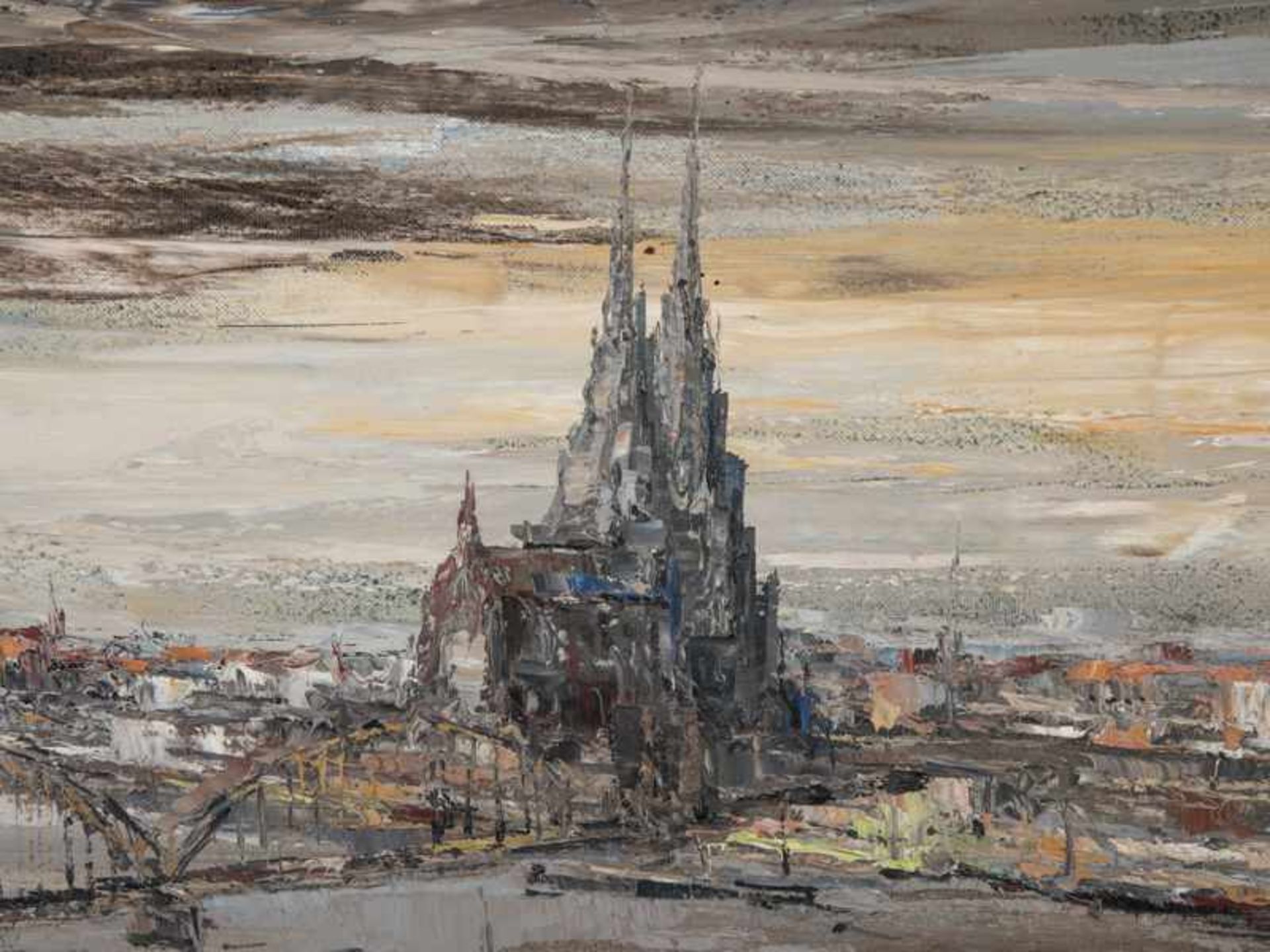 Batermann, Henry (20. Jh.). Öl auf Leinwand, "Panorama von Köln am Rhein mit Dom und - Bild 5 aus 6