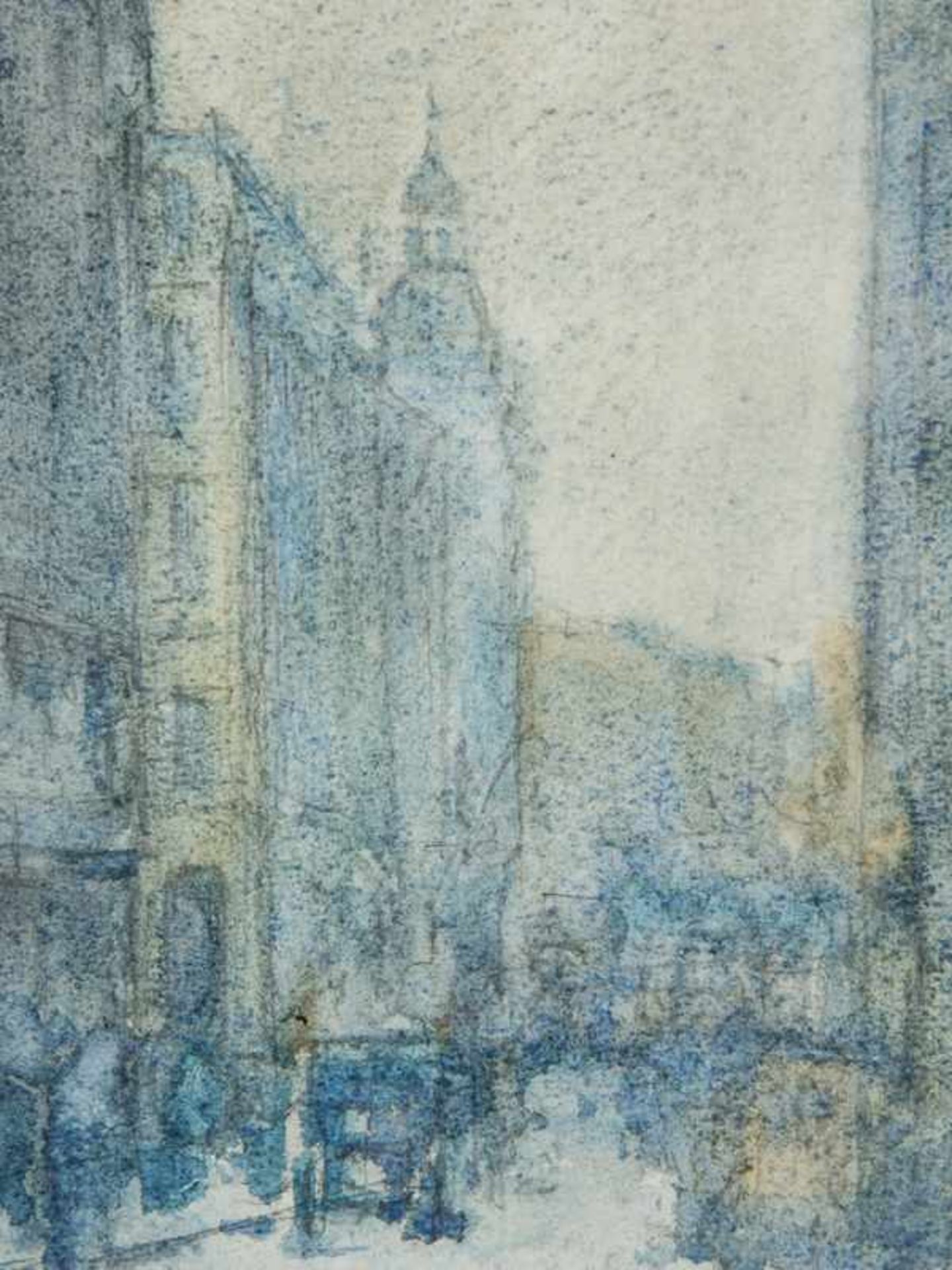 Bögel, Oskar (1871 - 1964). Aquarell, "Großstädtische Straßenszene in dunstiger Licht-Stimmung mit - Image 2 of 5