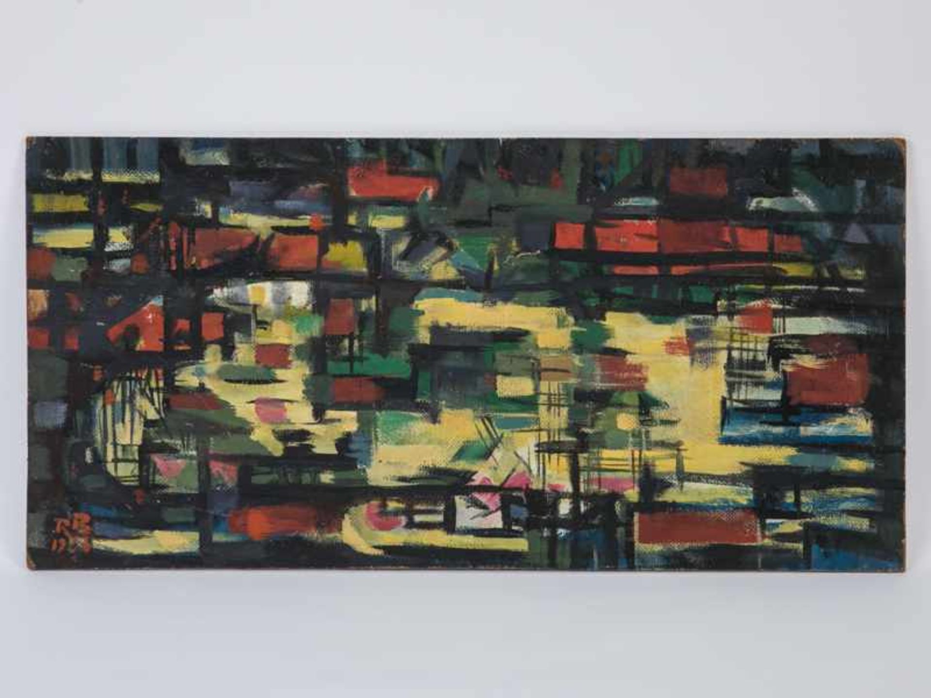 Behrend, Rudolf (1895 - 1979). 3 verschiedene abstrakte Gemälde, 1955 - 1957, Öl auf Presskarton; 1) - Image 2 of 15