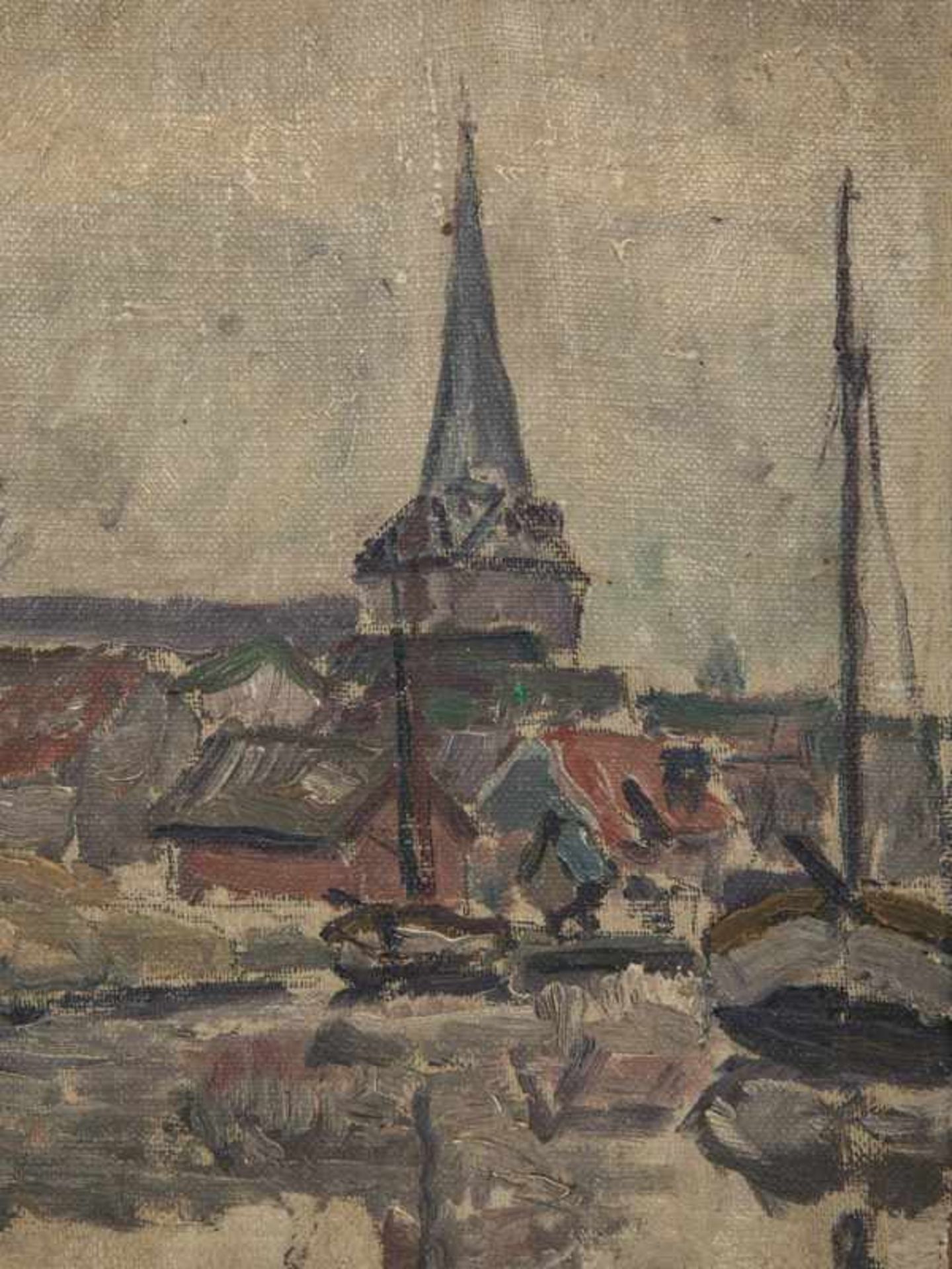 Reinke, Walter (1897 - 1954). Öl auf Leinwand/später doubliert auf Pappe, "Kleiner Fischerhafen - Bild 2 aus 4