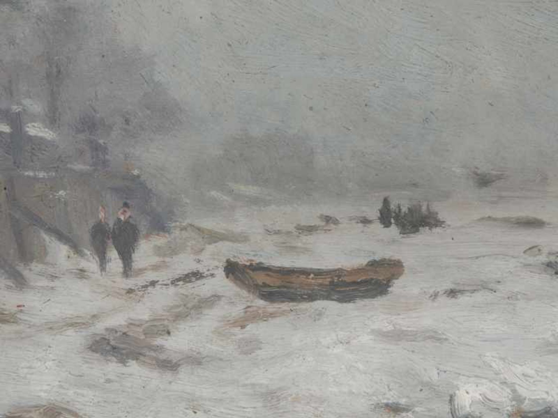 Asmussen, Anton Klaus (1857 - 1904). Öl auf Karton, "Winter an der Elbe", kleine winterliche - Image 2 of 5