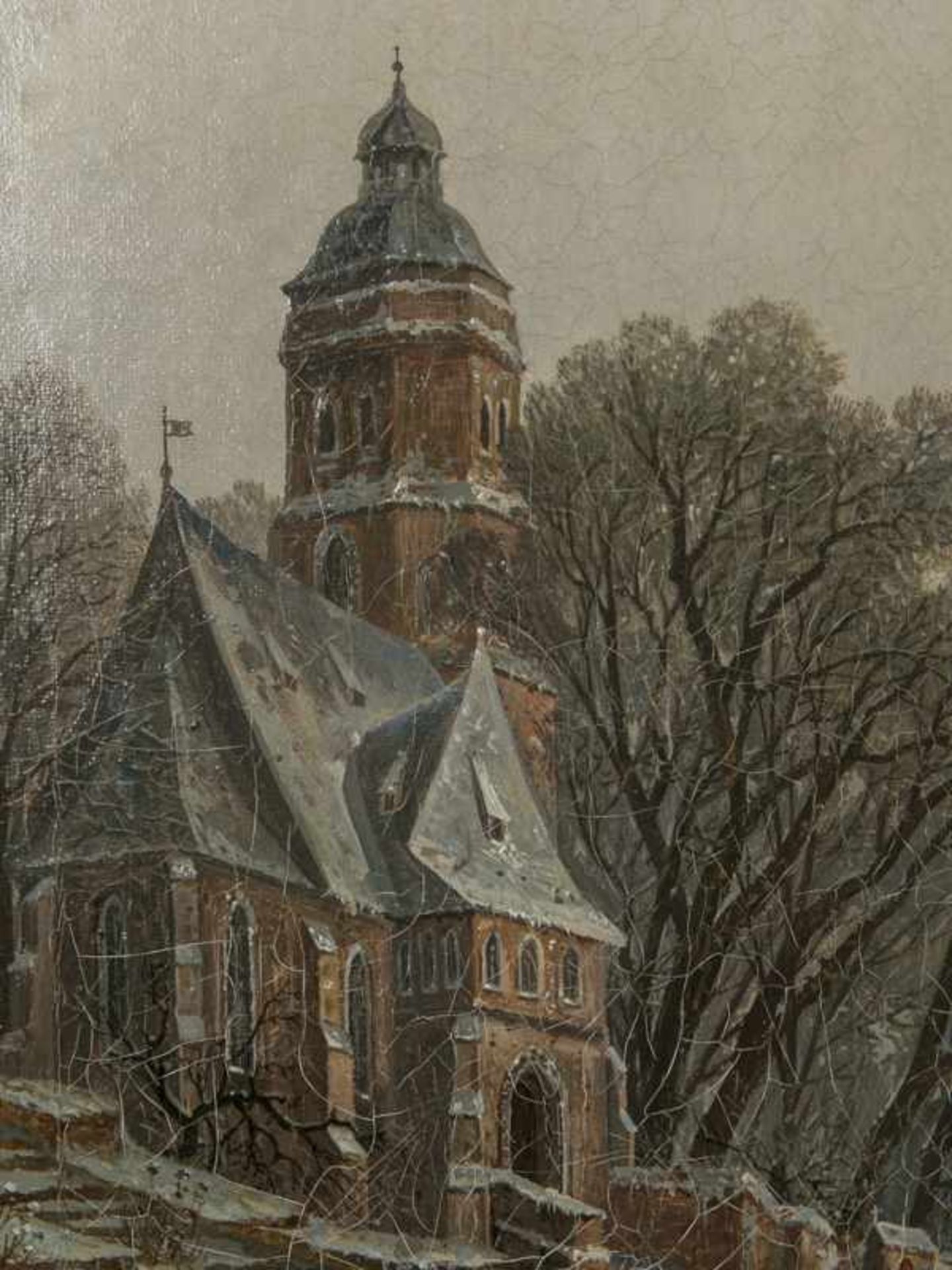 Maler der Spätromantik ("H. Oesterreich"), 19. Jh. Öl auf Leinwand, "Winterliches Dorfpanorama an - Bild 3 aus 11