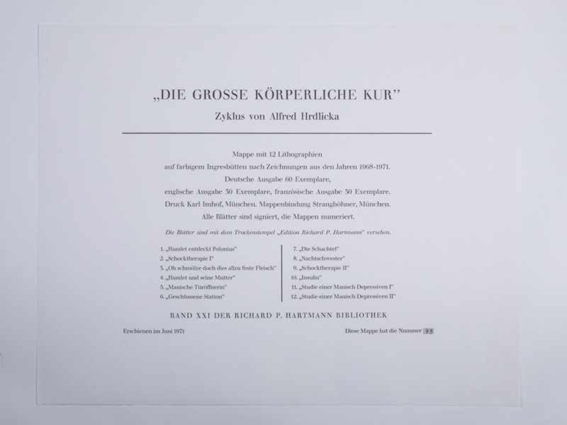 Hrdlicka, Alfred (1928 - 2009). Mappe mit 12 Lithographien aus dem Zyklus "Die große körperliche - Image 28 of 29