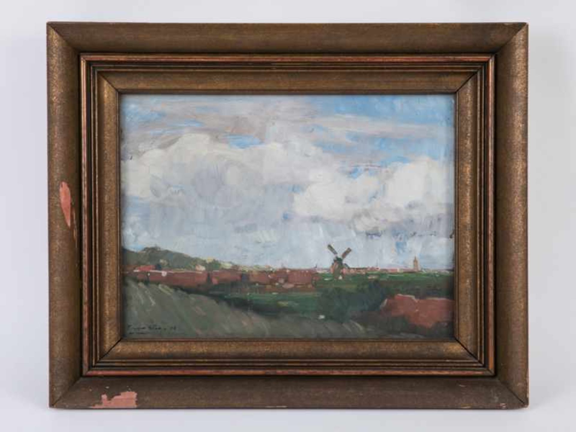 Köster, Eduard (1883 - 1910). Öl auf Malkarton (?), "Weite Landschaft unter sommerlichem