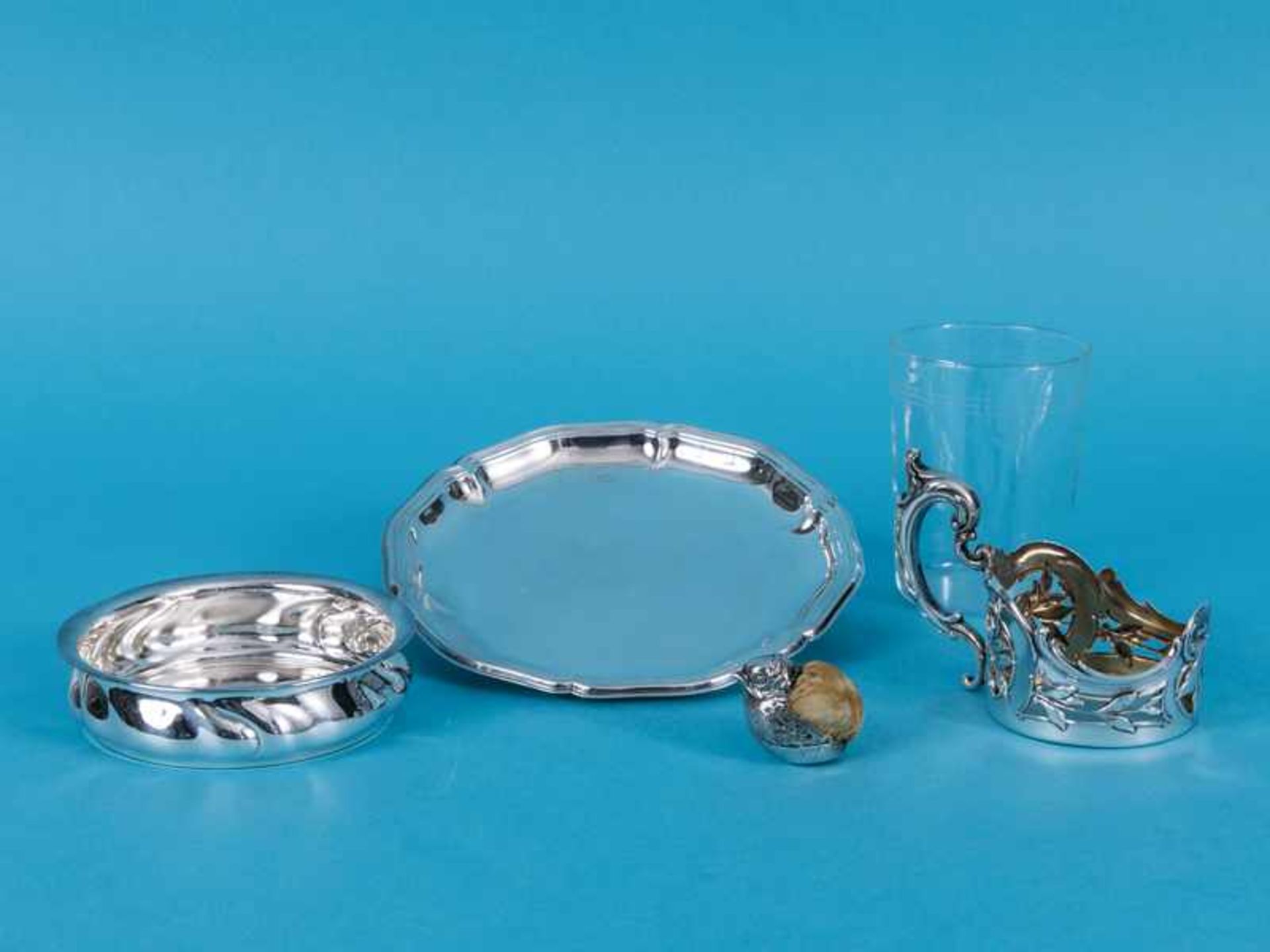 2 Untersetzer, 1 Neorokoko-Teeglasmanschette + 1 Vogelfigur als Nadelkissen, Deutschland + - Bild 2 aus 5