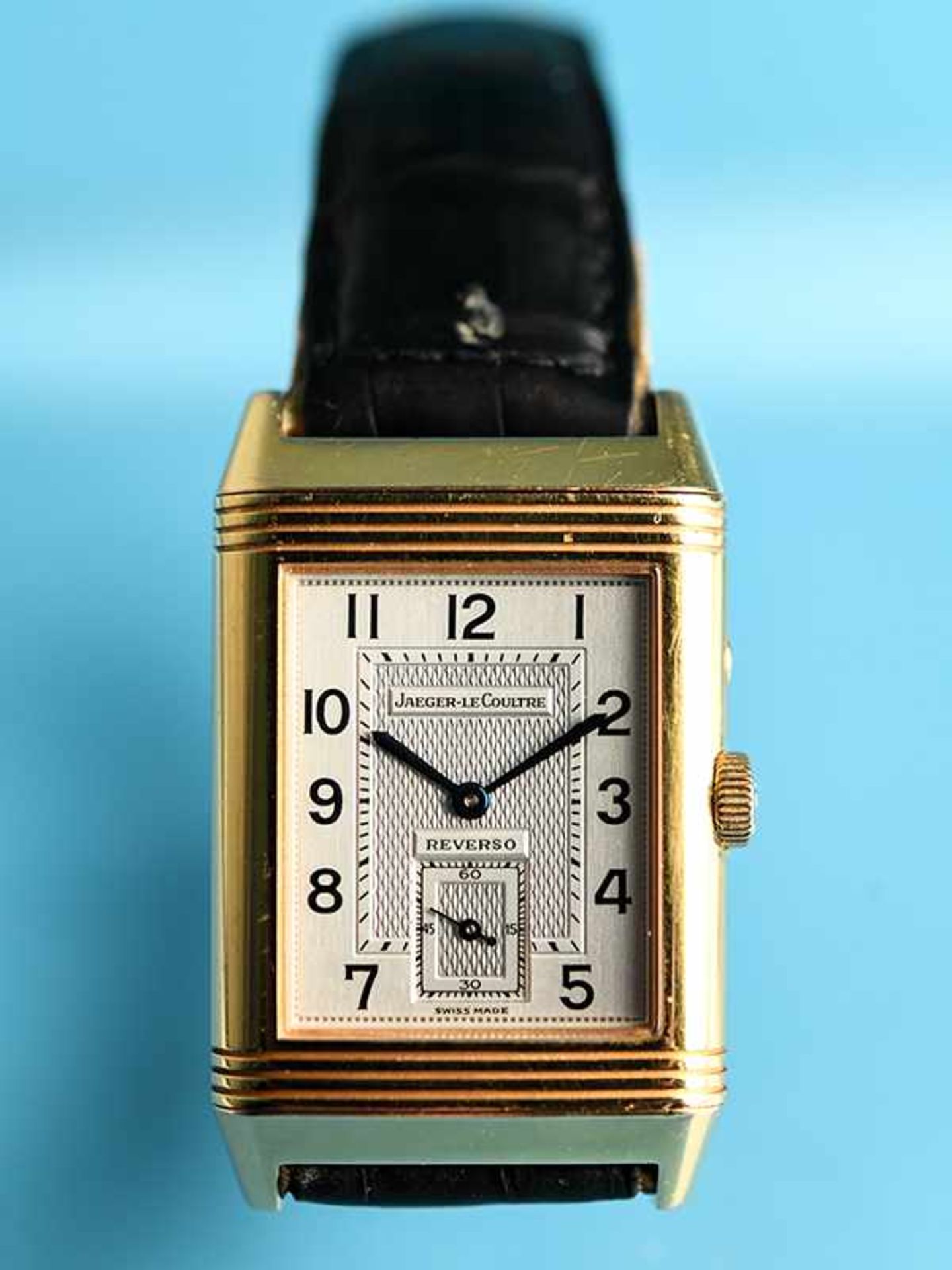 Herrenarmbanduhr, Jaeger-le Coultre, Modell Reverso Duoface in Gelbgold, 20./ 21. Jh. Gehäuse und