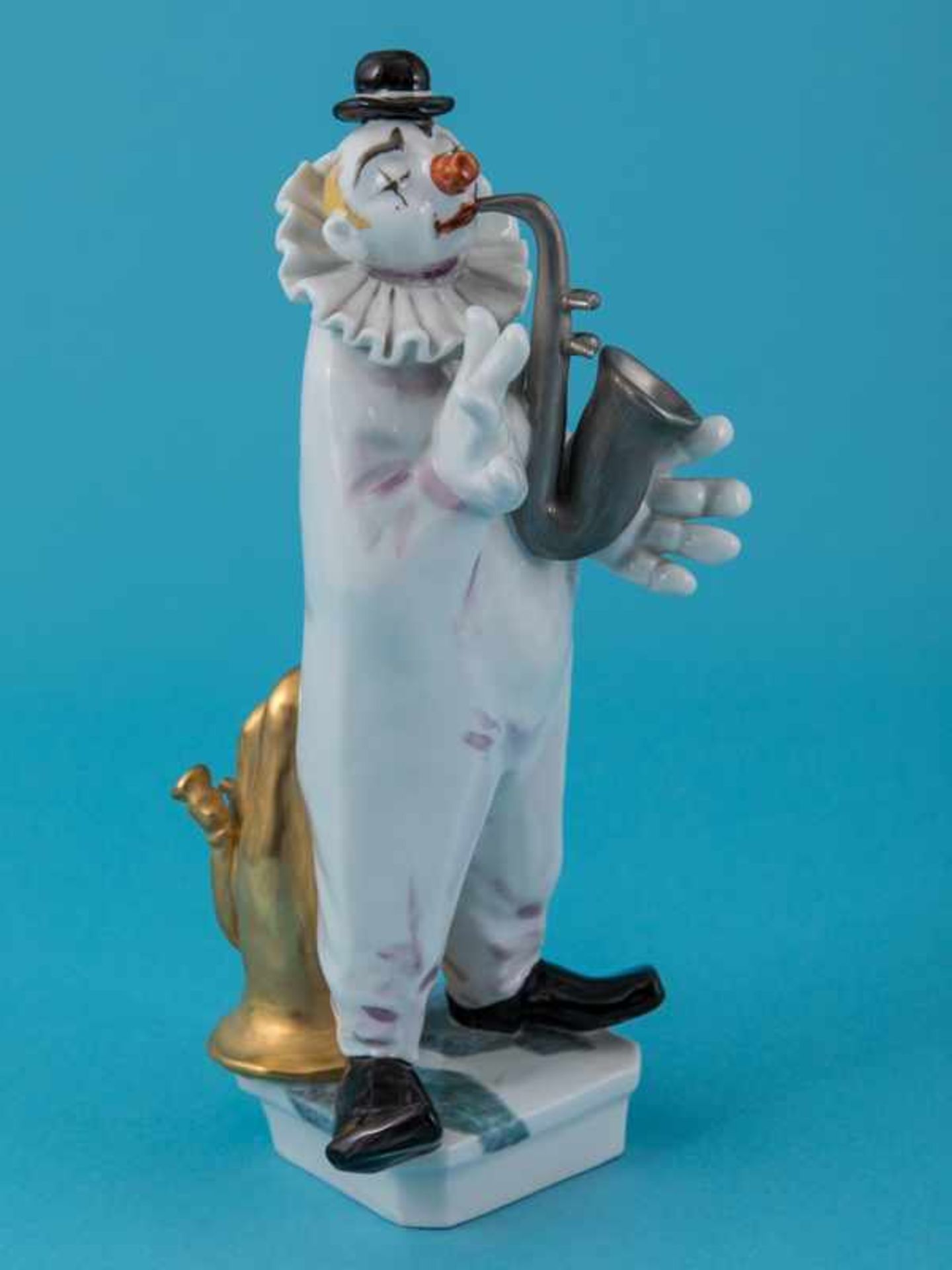 Figur "Clown mit Saxophon und Tuba"; Entwurf: Peter Strang (1936-); Meissen, Ende 20. Jh.