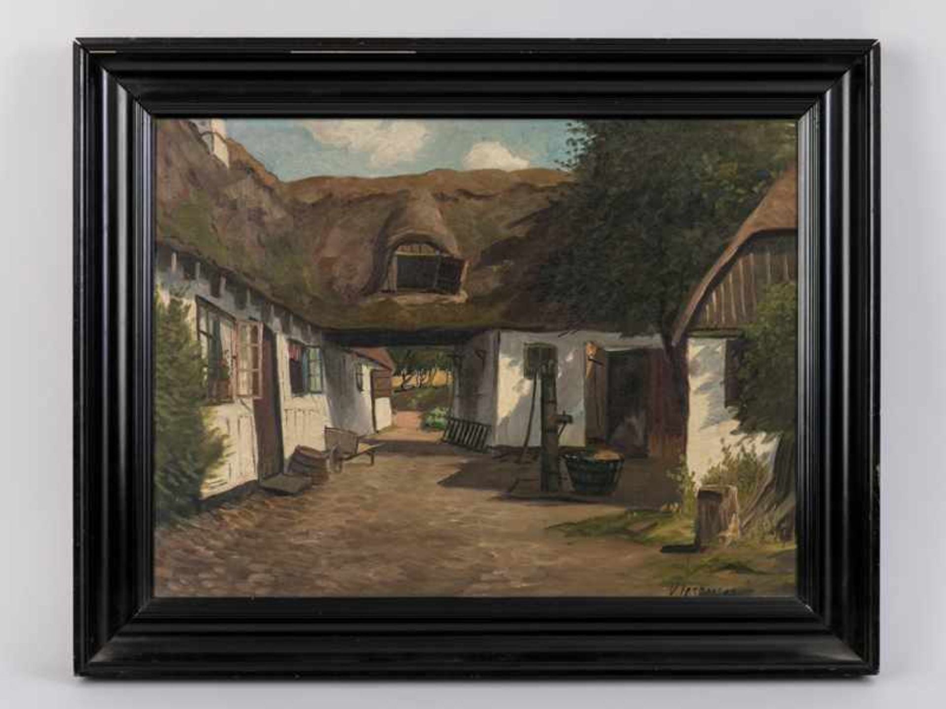 Jespersen, Viggo (1893 - ?), zugeschrieben. Öl auf Leinwand; "Hofmotiv eines dänischen