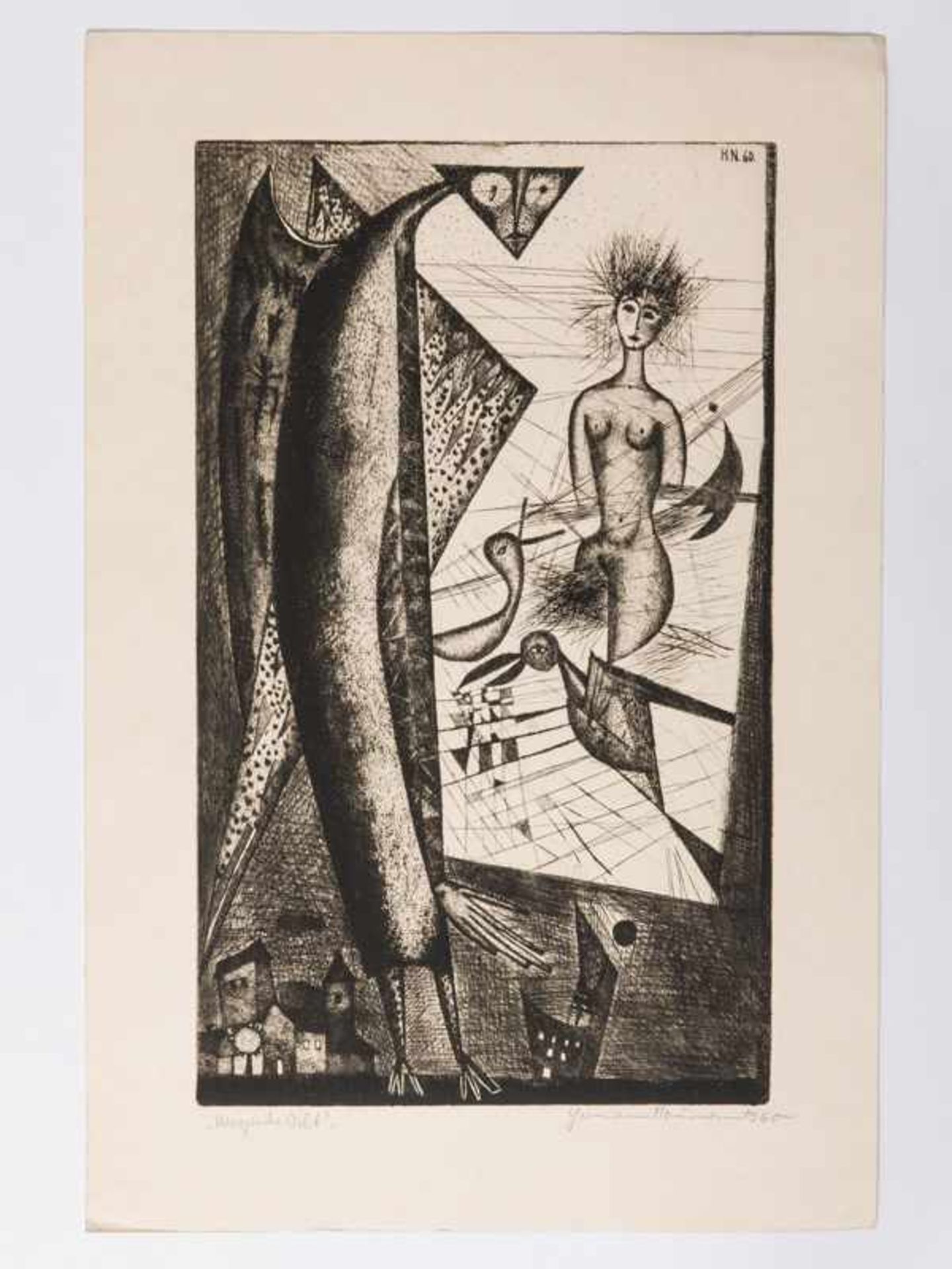 Hermann Naumann (*1930) 2 Radierungen; "Stillleben mit Engel" und "Magische Welt"; signiert und - Image 3 of 3