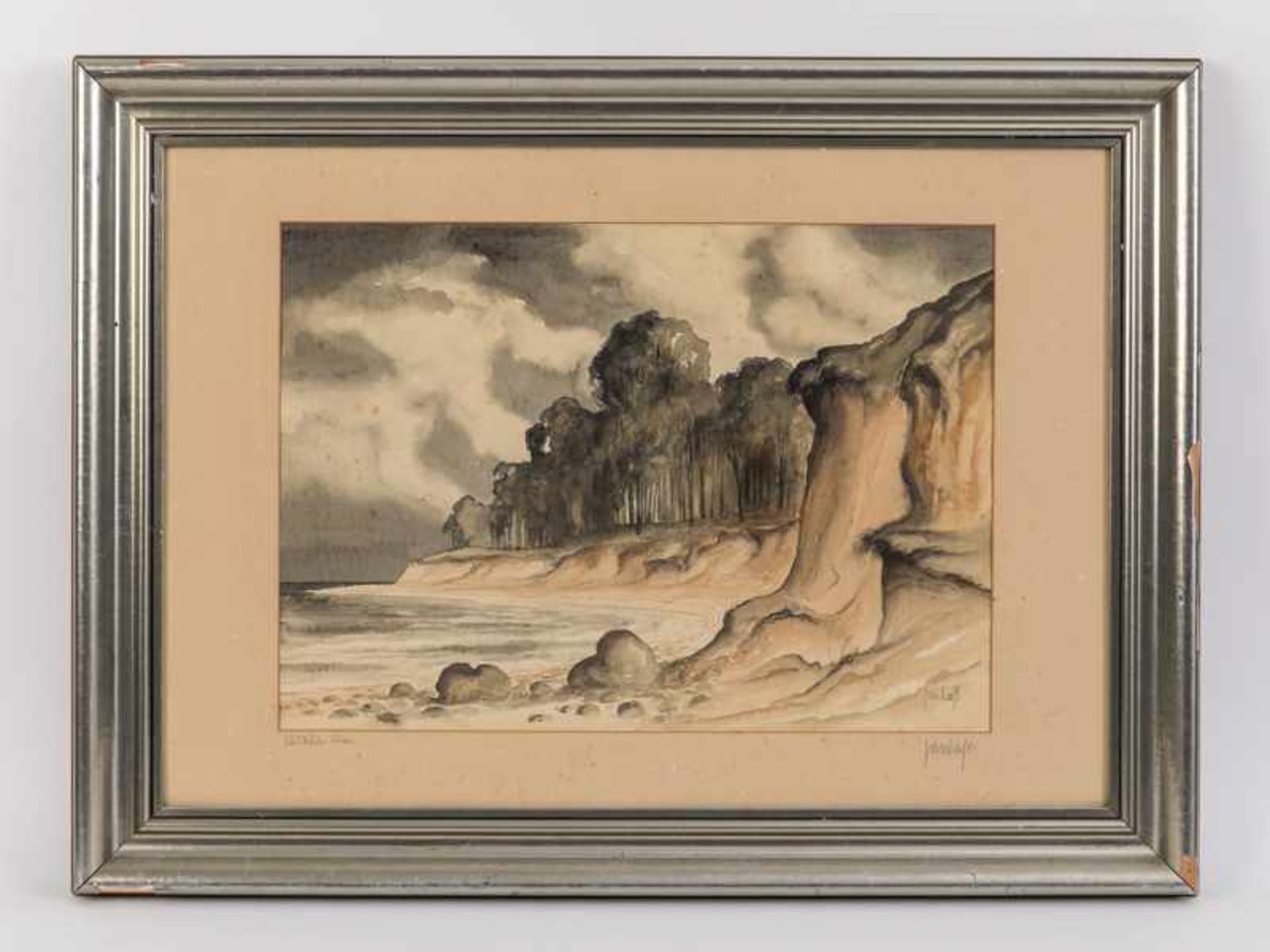 Laß, Jan (1890 - 1958). Aquarell; "Südküste Alsen", Ostsee-Steilküstenlandschaft der dänischen Insel