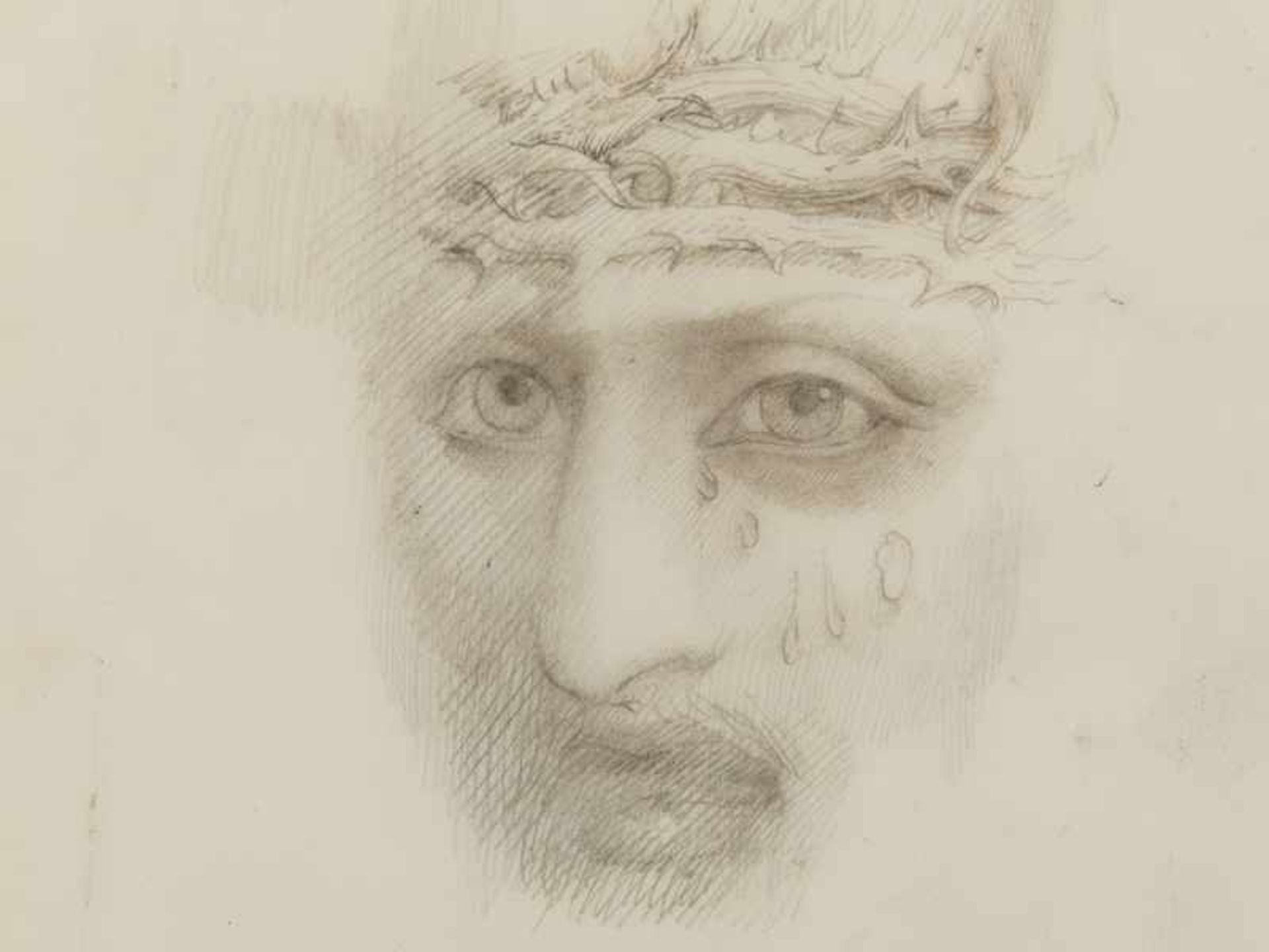 Ernst Fuchs (1930 - 2015) Zeichnung auf Papier; "Gesichtsstudie des weinenden Christus mit - Bild 2 aus 4