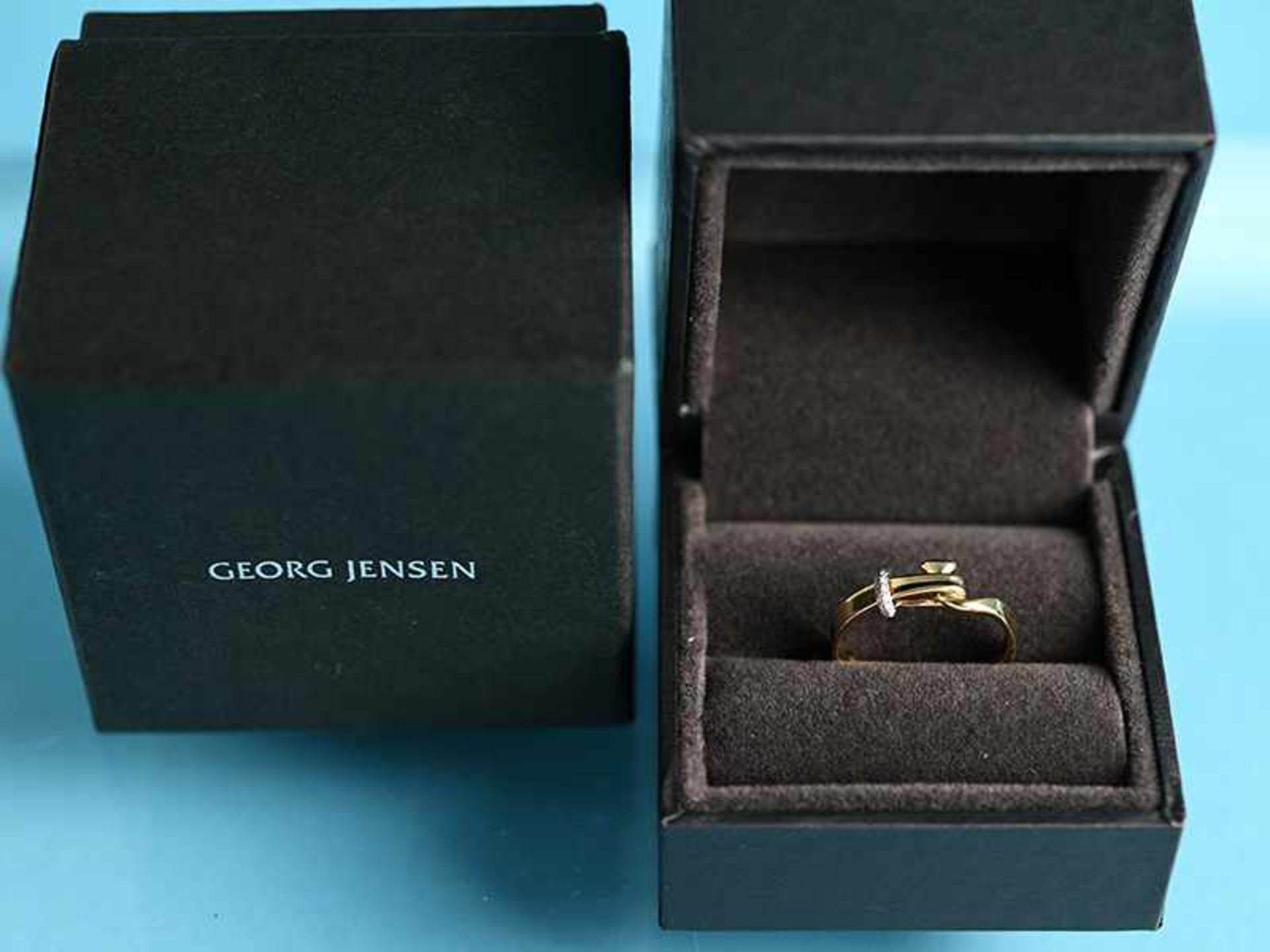 Ring mit kleinen Diamantrosen, Georg Jensen, Modellnr. 1204 A, Dänemark, 20. Jh. 750/- Gelbgold. - Bild 8 aus 8