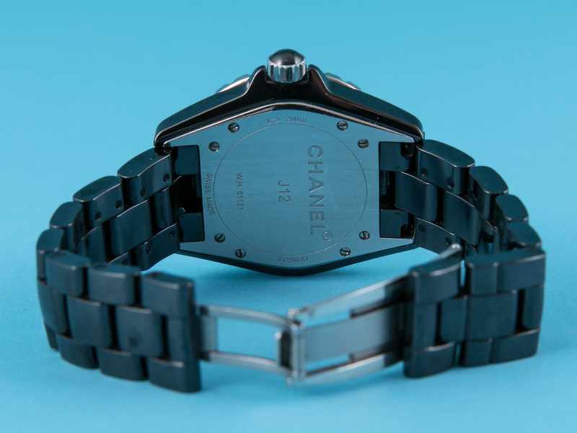 CHANEL-Armbanduhr, J12, schwarze Keramik mit Brillanten, zusammrn ca. 0,48 ct, Frankreich, Paris, - Bild 4 aus 5