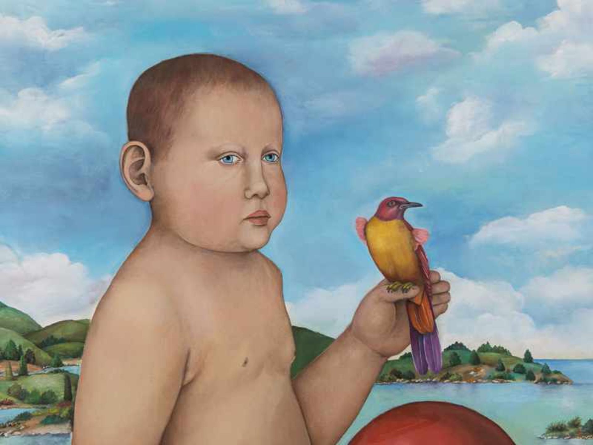 Kalish, Muriel (*1932). Öl auf Leinwand; "Baby with two Birds and Orange Tree", 1978; unten rechts - Image 2 of 7