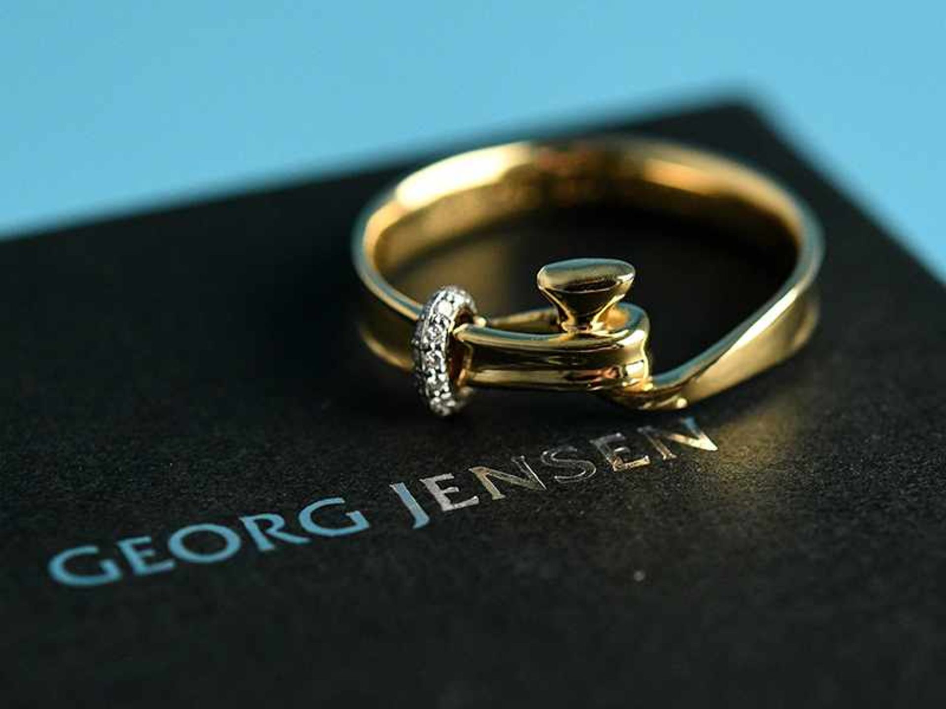 Ring mit kleinen Diamantrosen, Georg Jensen, Modellnr. 1204 A, Dänemark, 20. Jh. 750/- Gelbgold. - Bild 2 aus 8