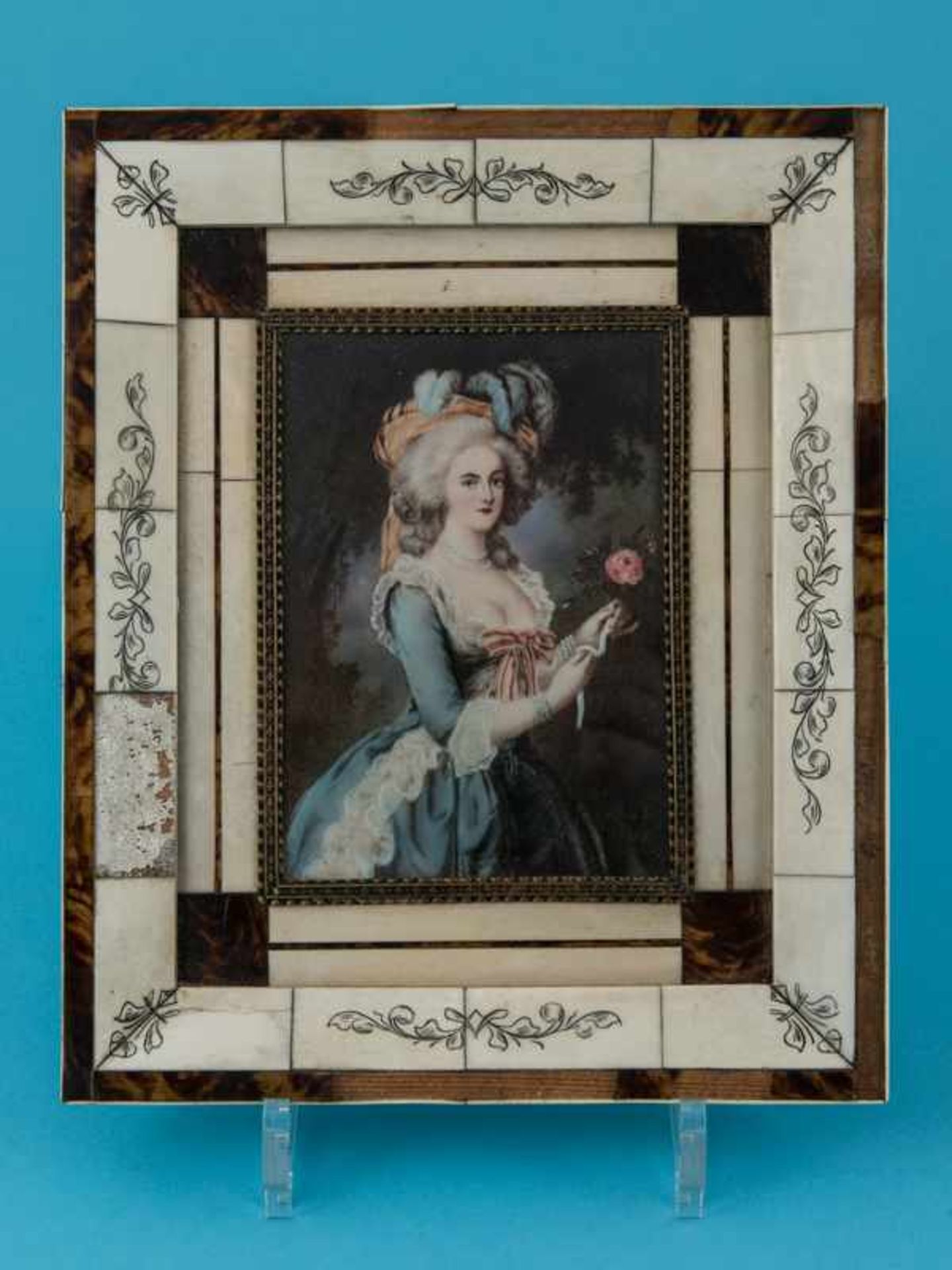 Größeres Miniaturportrait "Königin Marie Antoinette mit Rose" nach Gemälde v. Elisabeth Vigée-