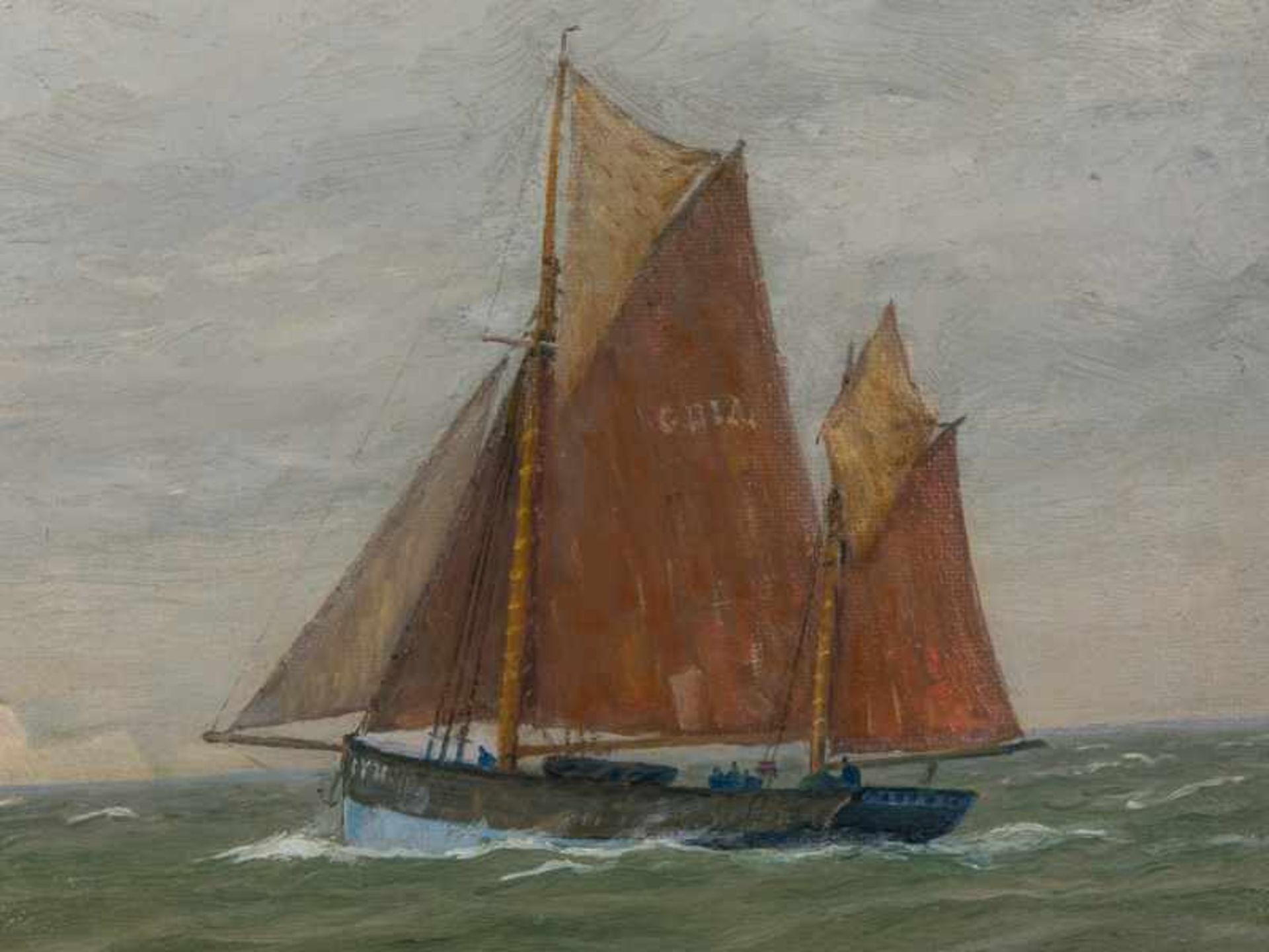 Hünten, Richard (1867 - 1952). Öl auf Malkarton; "Vor der englischen Küste (Fischkutter vor den - Bild 2 aus 4