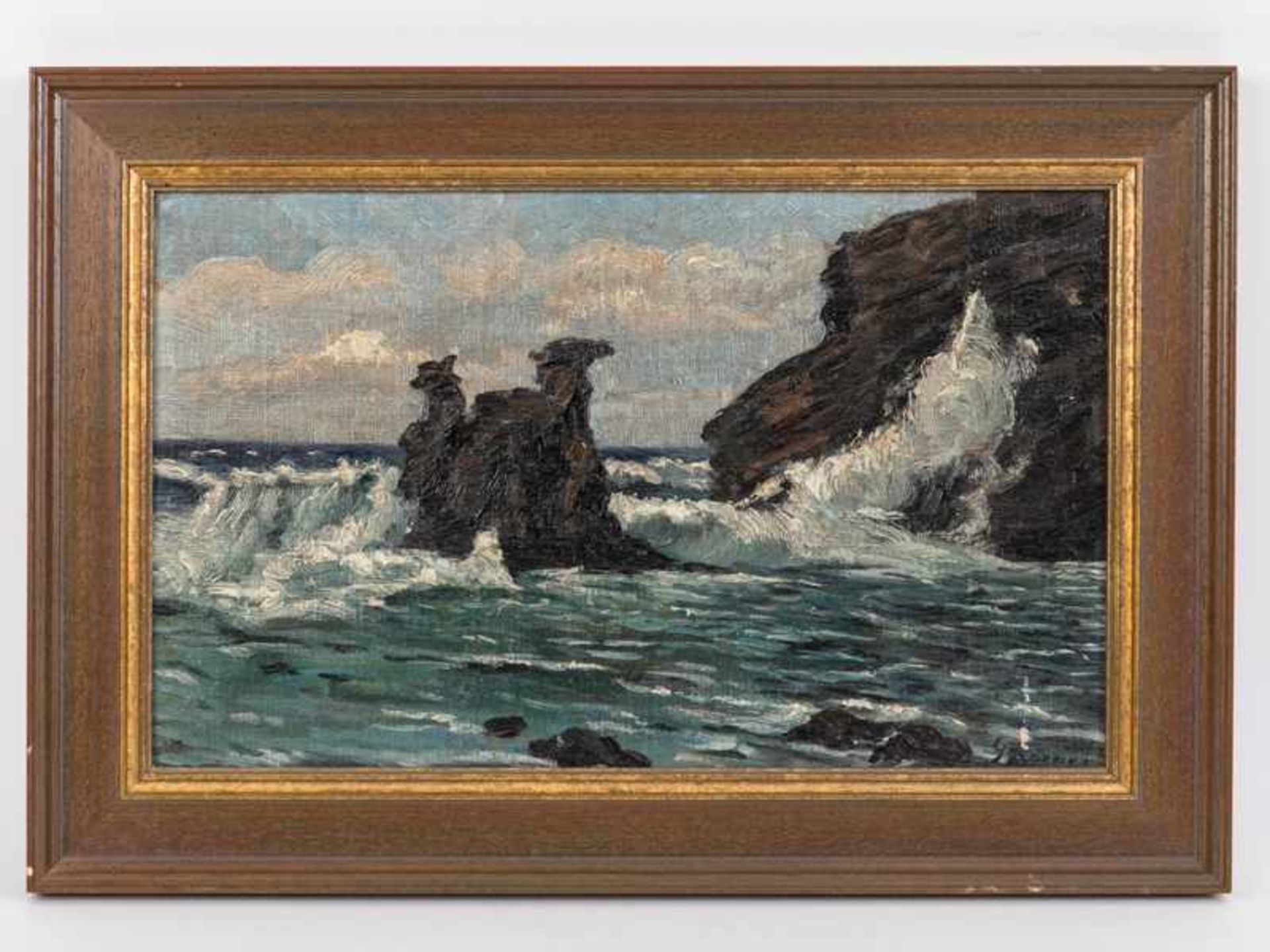 Körner, Gertrud (1866 - 1924). Öl auf Leinwand; "Meeresbrandung an felsiger Küste", studienartige