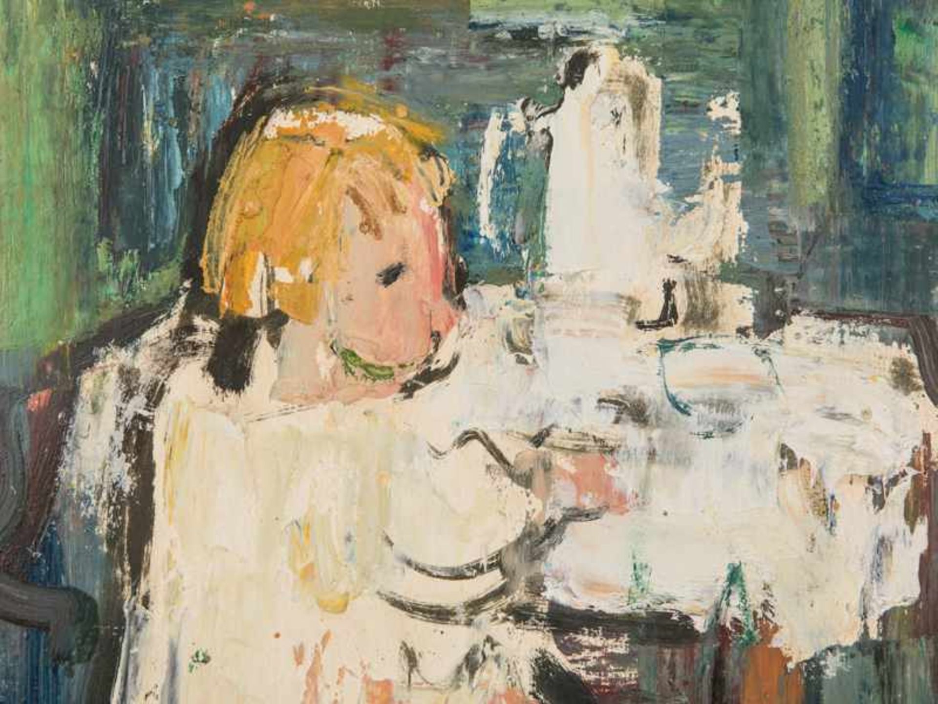 van den Heuvel, Karel Jan (1913-1991). Öl auf Holzfaserplatte; "Mädchen am Tisch", 1966; - Bild 2 aus 6