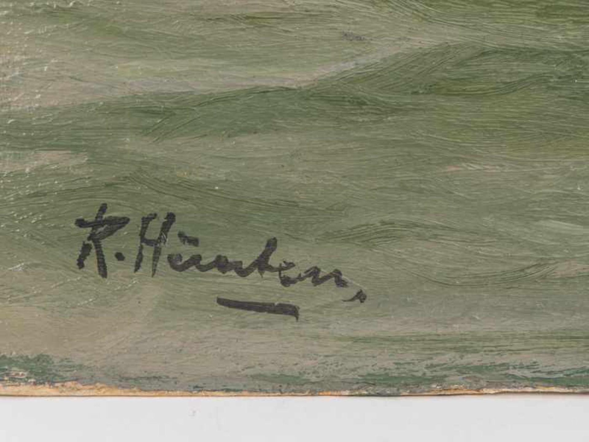 Hünten, Richard (1867 - 1952). Öl auf Malkarton; "Vor der englischen Küste (Fischkutter vor den - Image 3 of 4