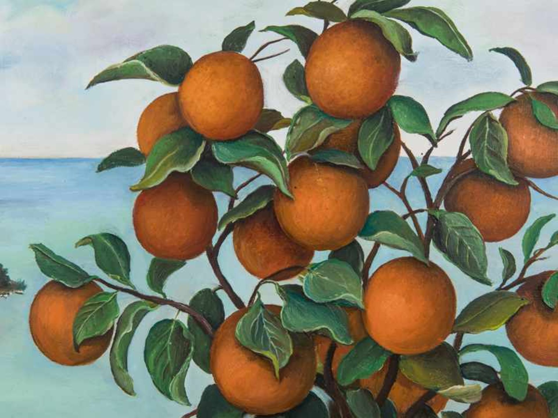 Kalish, Muriel (*1932). Öl auf Leinwand; "Baby with two Birds and Orange Tree", 1978; unten rechts - Image 7 of 7