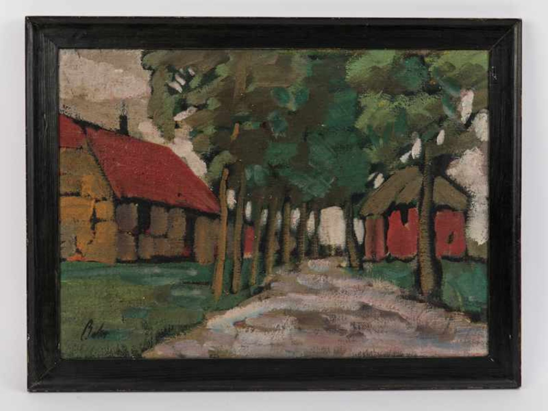 Behr, Harry (1907 - 1966). Öl auf Leinwand; "Dorfstraße mit Alleebäumen und flankierenden