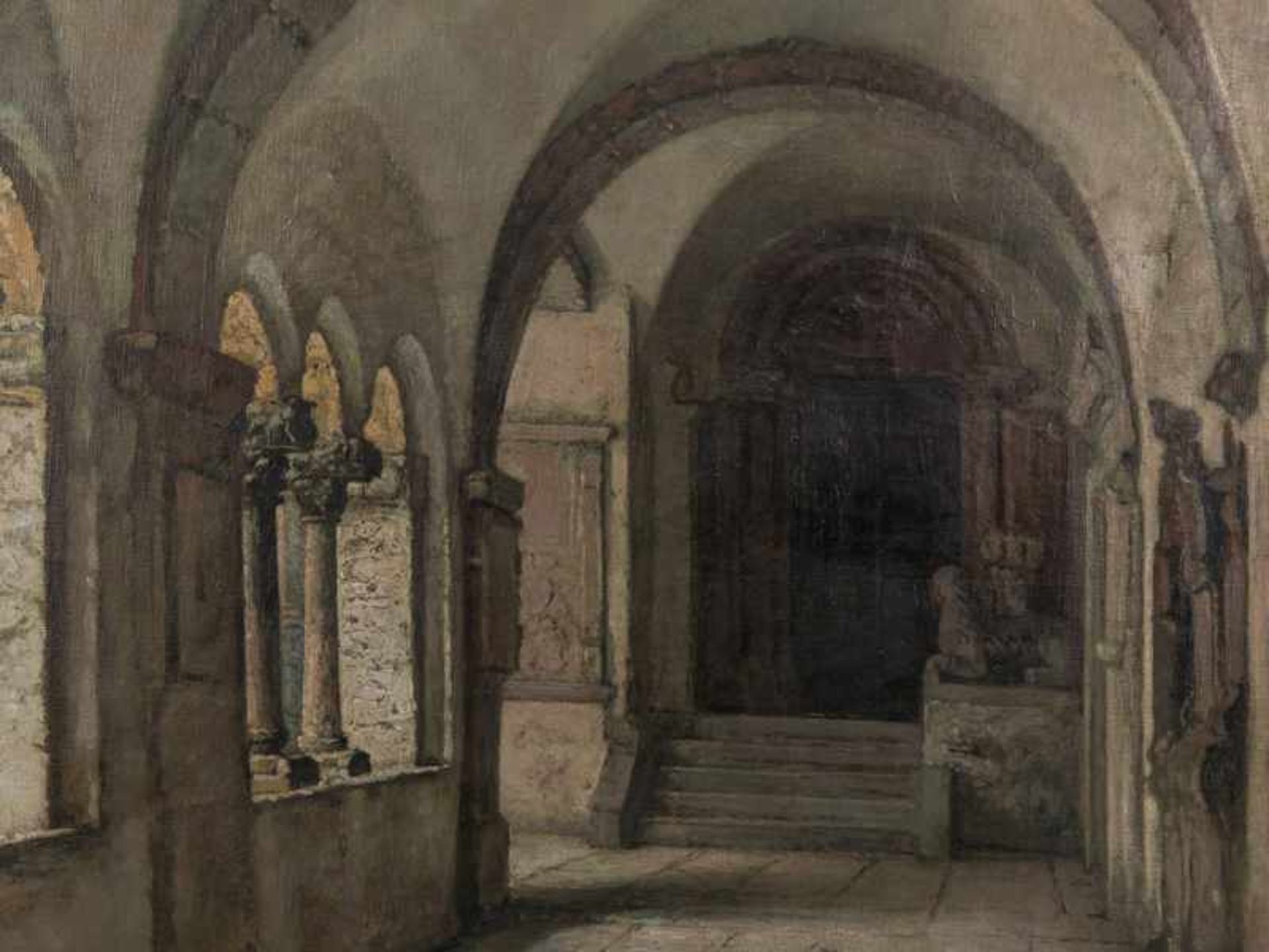 Herrmann, Carl Gustav (1857 - 1930). Öl auf Leinwand; "Der Kreuzgang der Stiftskirche in - Image 2 of 4