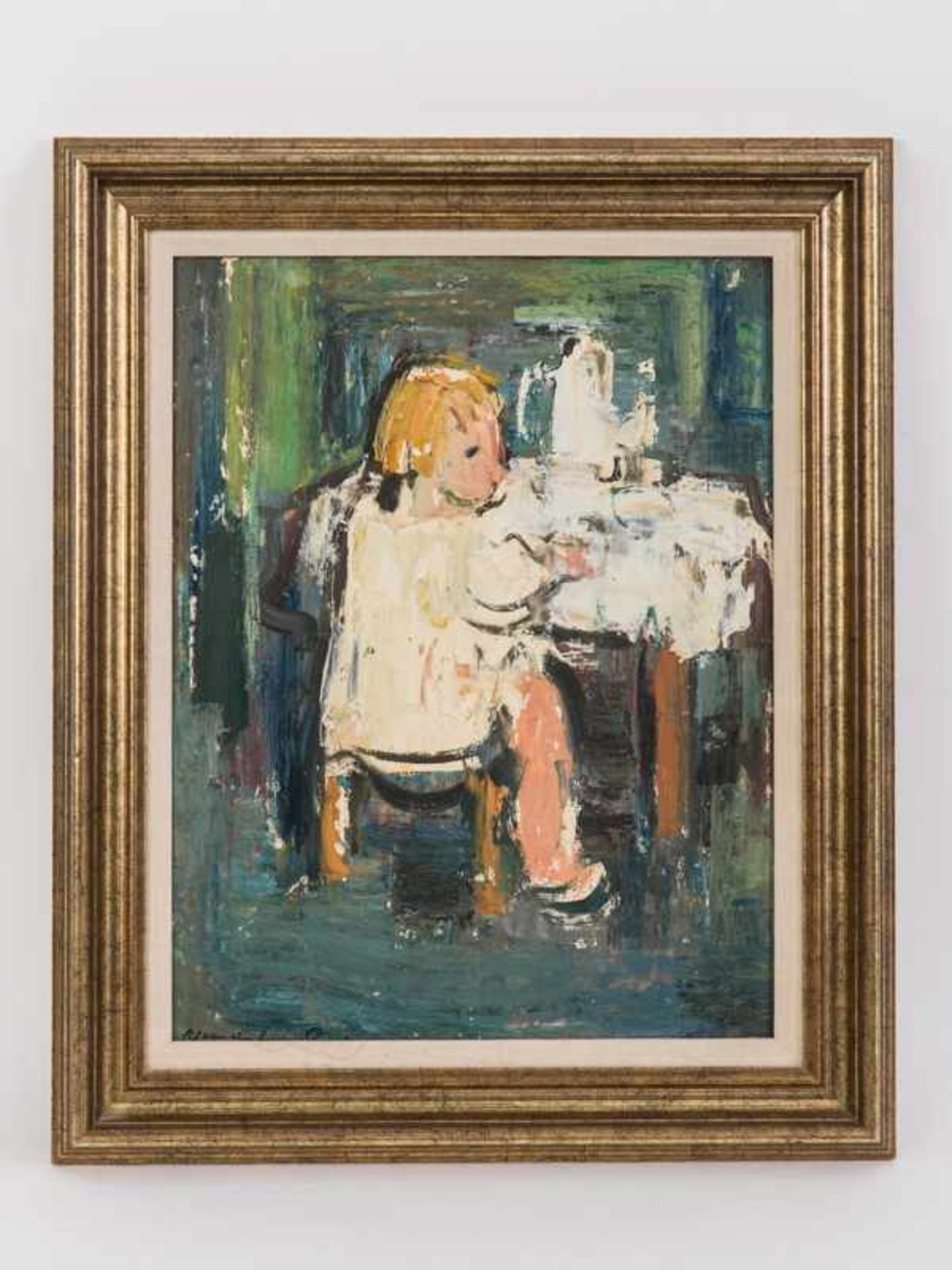 van den Heuvel, Karel Jan (1913-1991). Öl auf Holzfaserplatte; "Mädchen am Tisch", 1966;