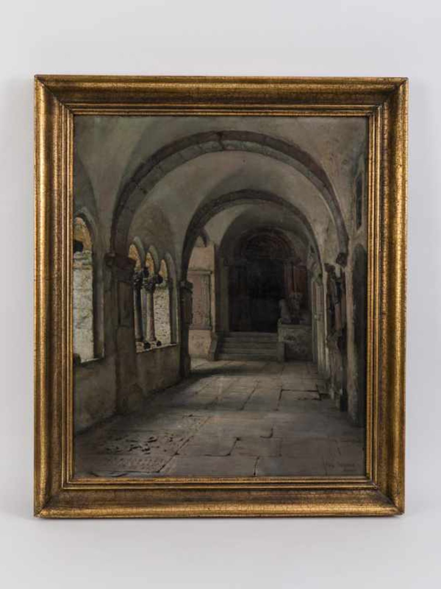 Herrmann, Carl Gustav (1857 - 1930). Öl auf Leinwand; "Der Kreuzgang der Stiftskirche in