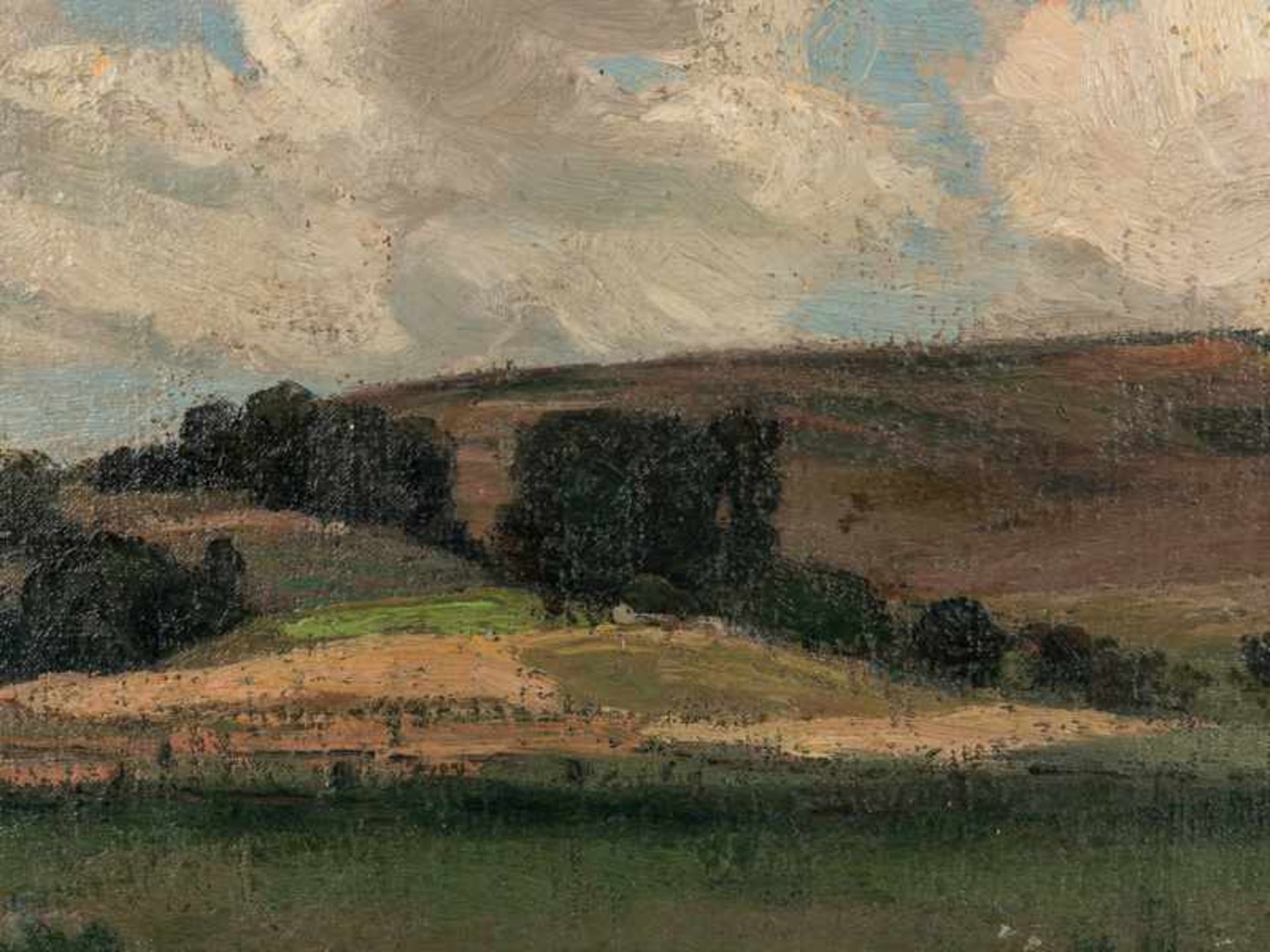 Crodel, Paul Eduard (1862 - 1928), Nachlaß. Öl auf Leinwand; "Lüneburger Heide", hügelige Heide- - Image 2 of 3