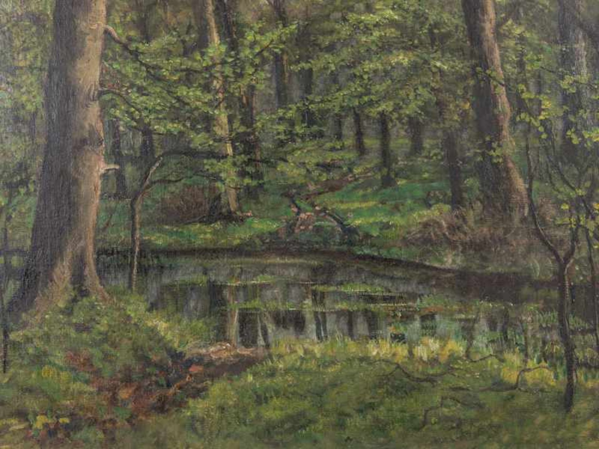 Höckner, Rudolf (1864 - 1942). Öl auf Leinwand/doubliert auf Karton, "Waldlandschaft im Frühling", - Image 2 of 5