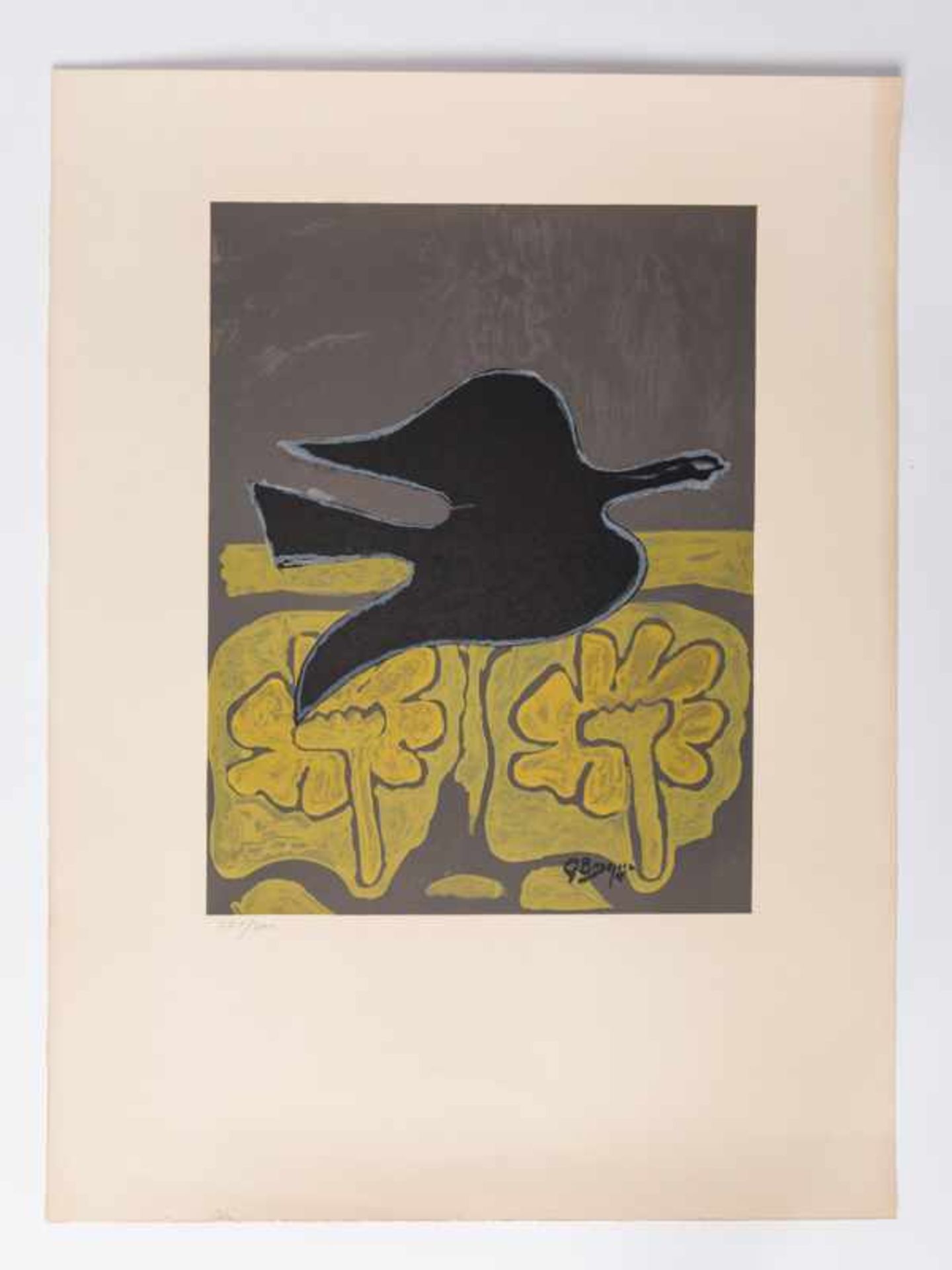 Braque, Georges (1882 - 1963). Farblithographie; "Oiseau noir survolant les fleurs jaunes", 1963;
