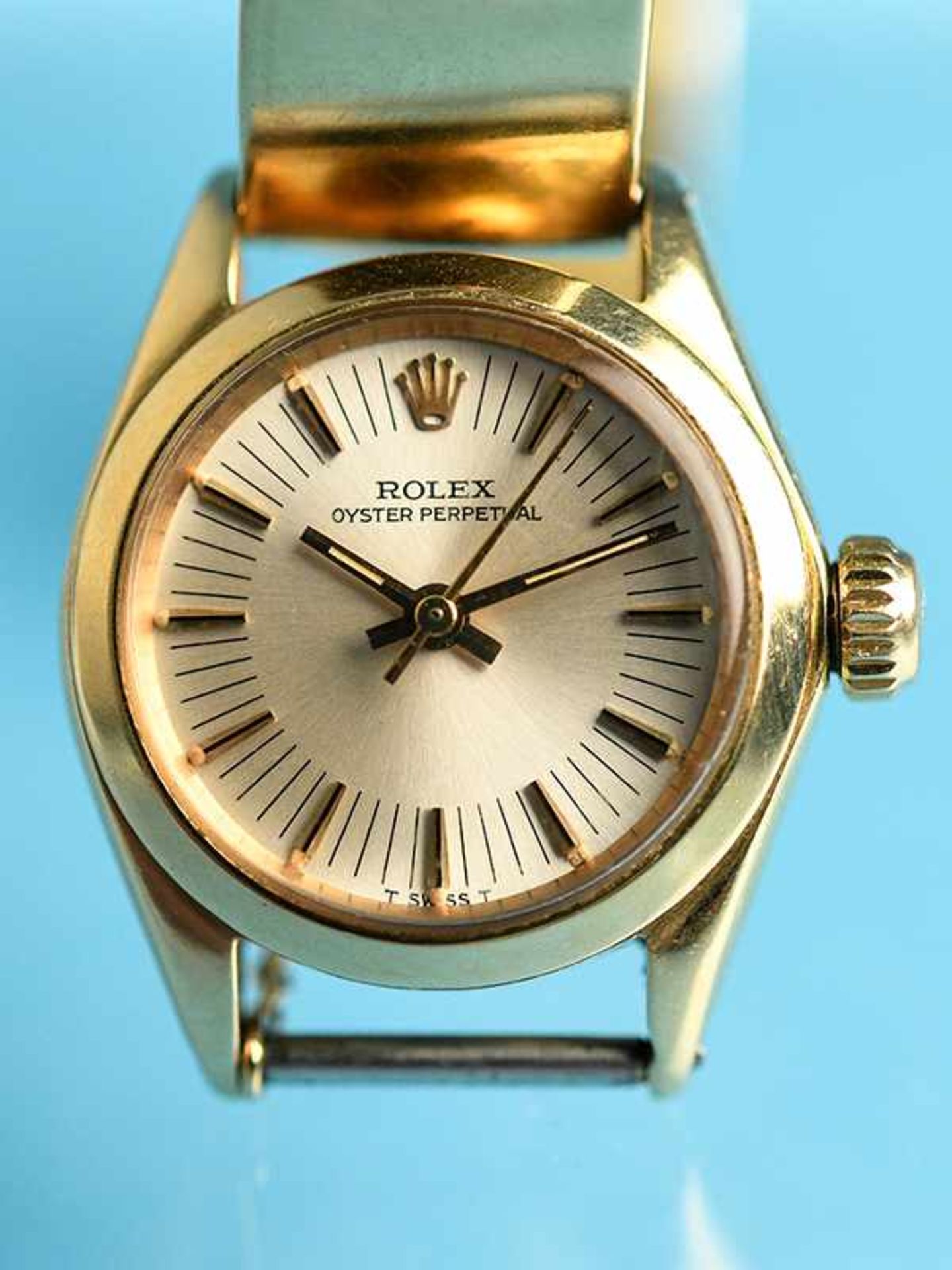 Damenuhr-Rolex "Oyster Perpetual" mit goldener Armspange, 20. Jh. 750/- Gelbgold. Gesamtgewicht