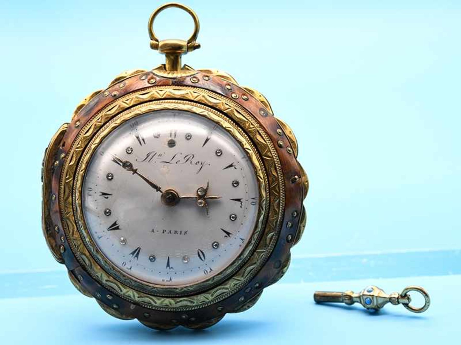 Antike seltene Spindeltaschenuhr, bezeichnet "Jul. Le Roy", Paris, um 1760. Spindeltaschenuhr mit