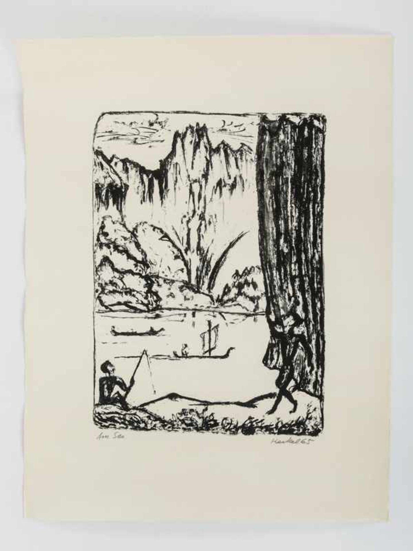 Heckel, Erich (1883 - 1970). Lithographie auf BFK-Rives-Velin; "Am See", 1965; rechts unten in